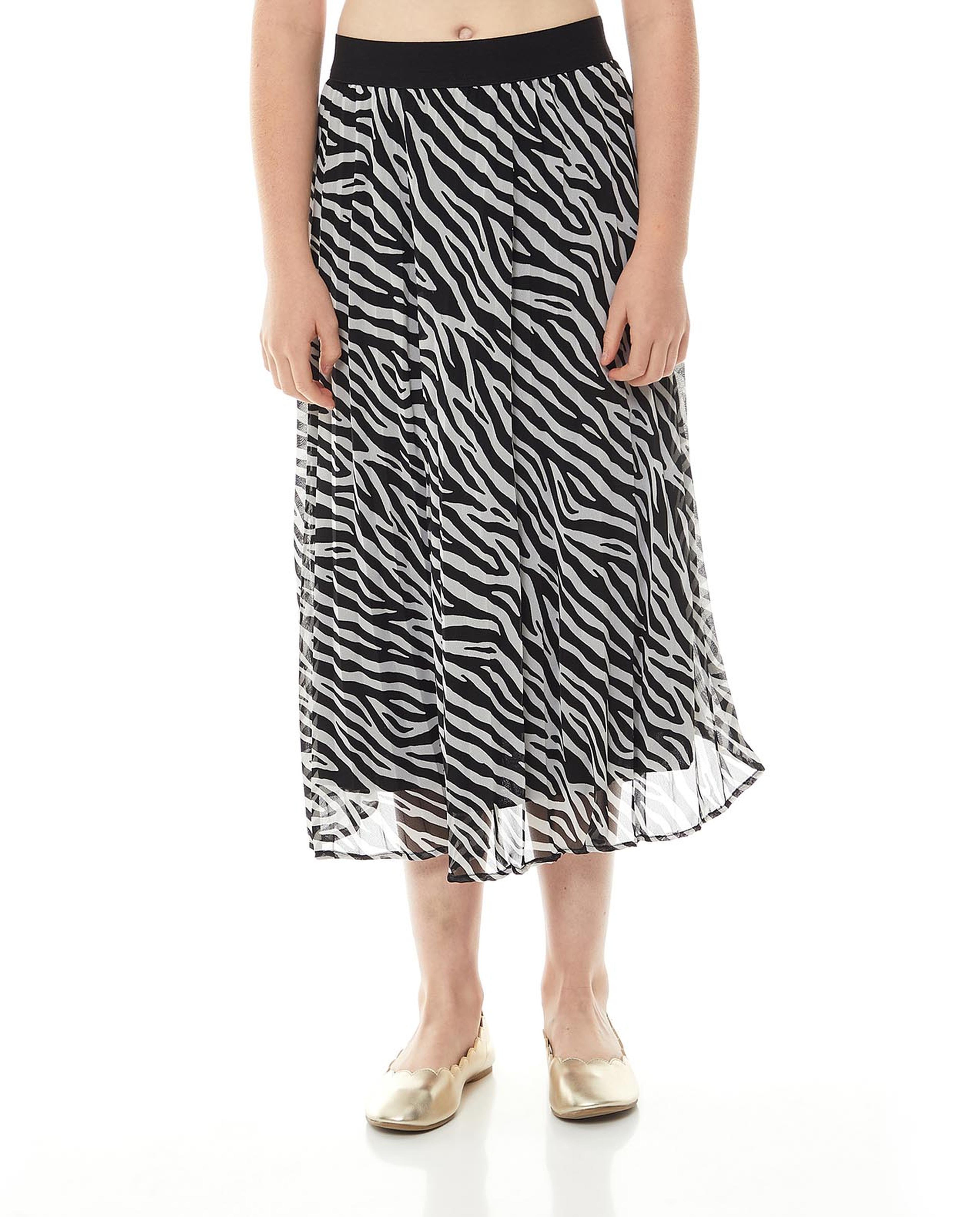 Printed Pleated Skirt with Elastic Waistband