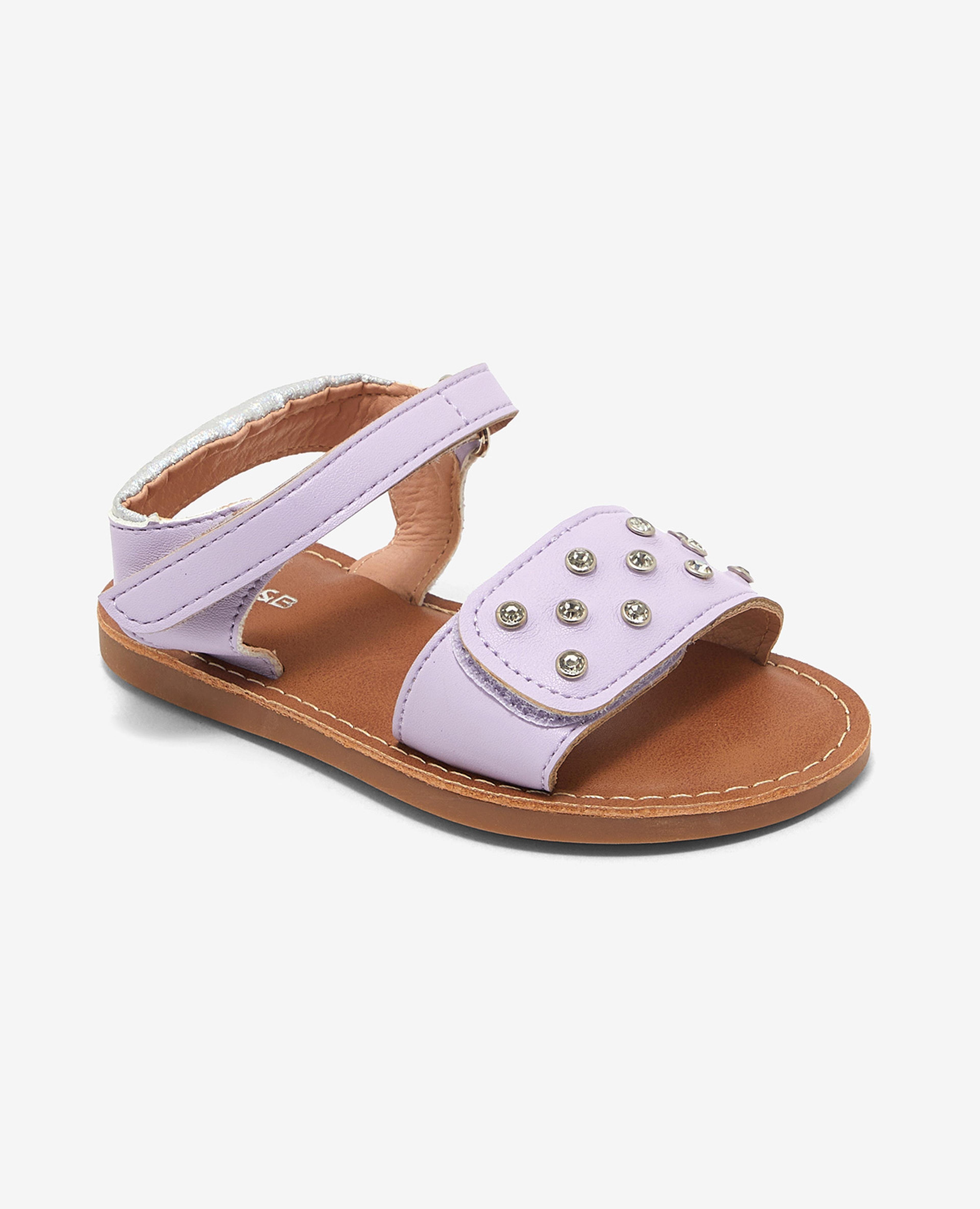 Embellished Open-Toe Sandals with Velcro Closure