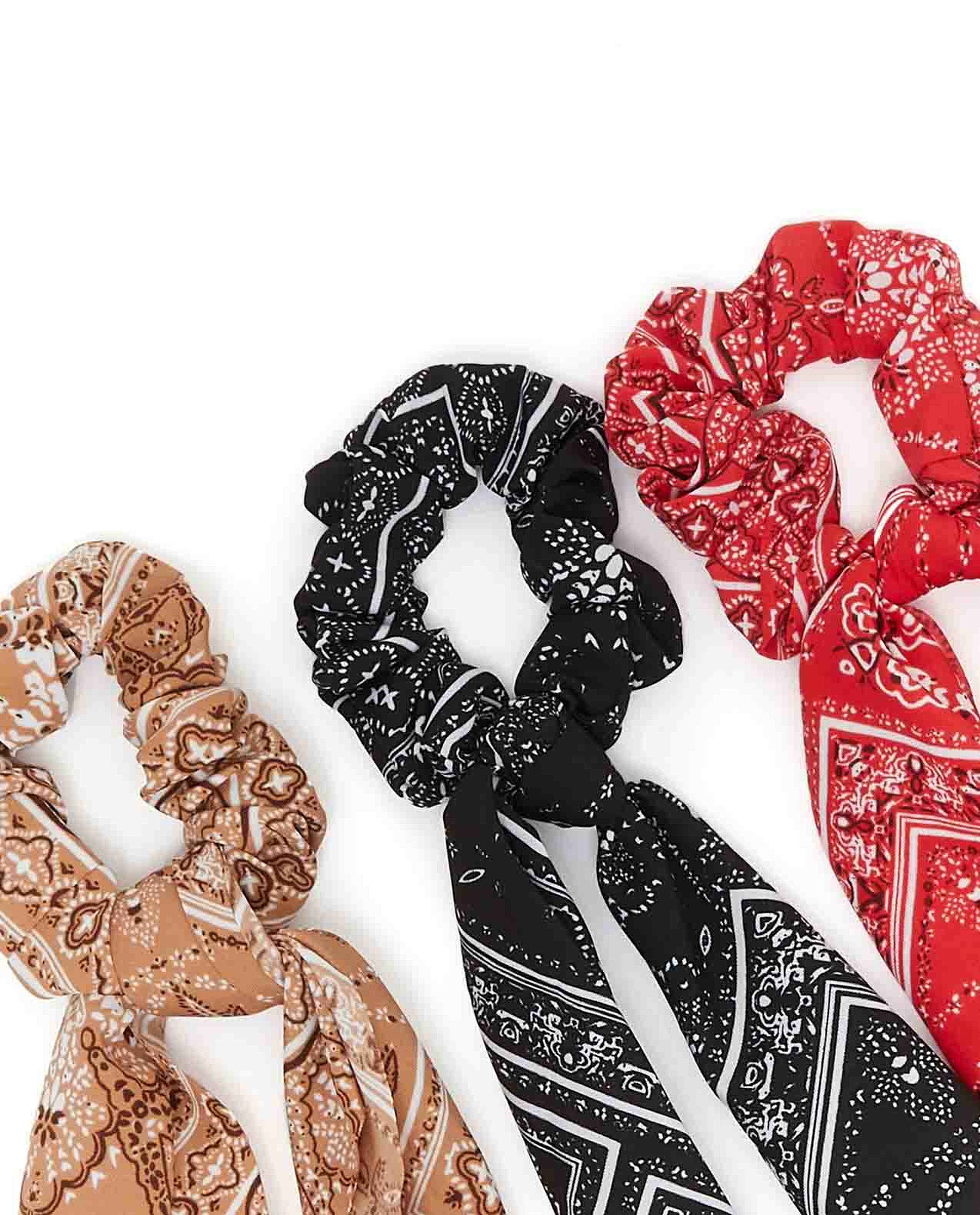 Pack of 3 Scarf-Detail Scrunchies