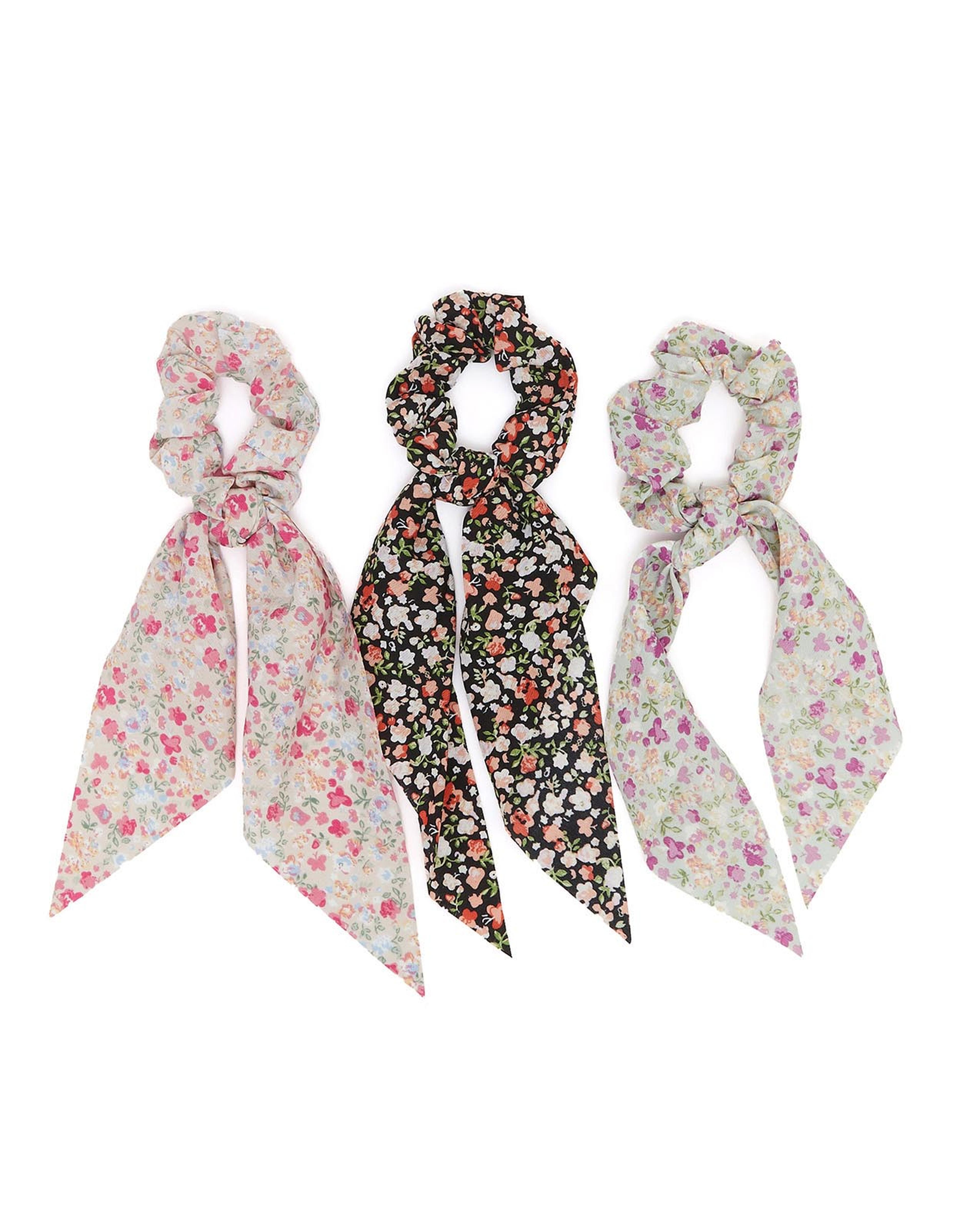 Pack of 3 Scarf-Detail Scrunchies