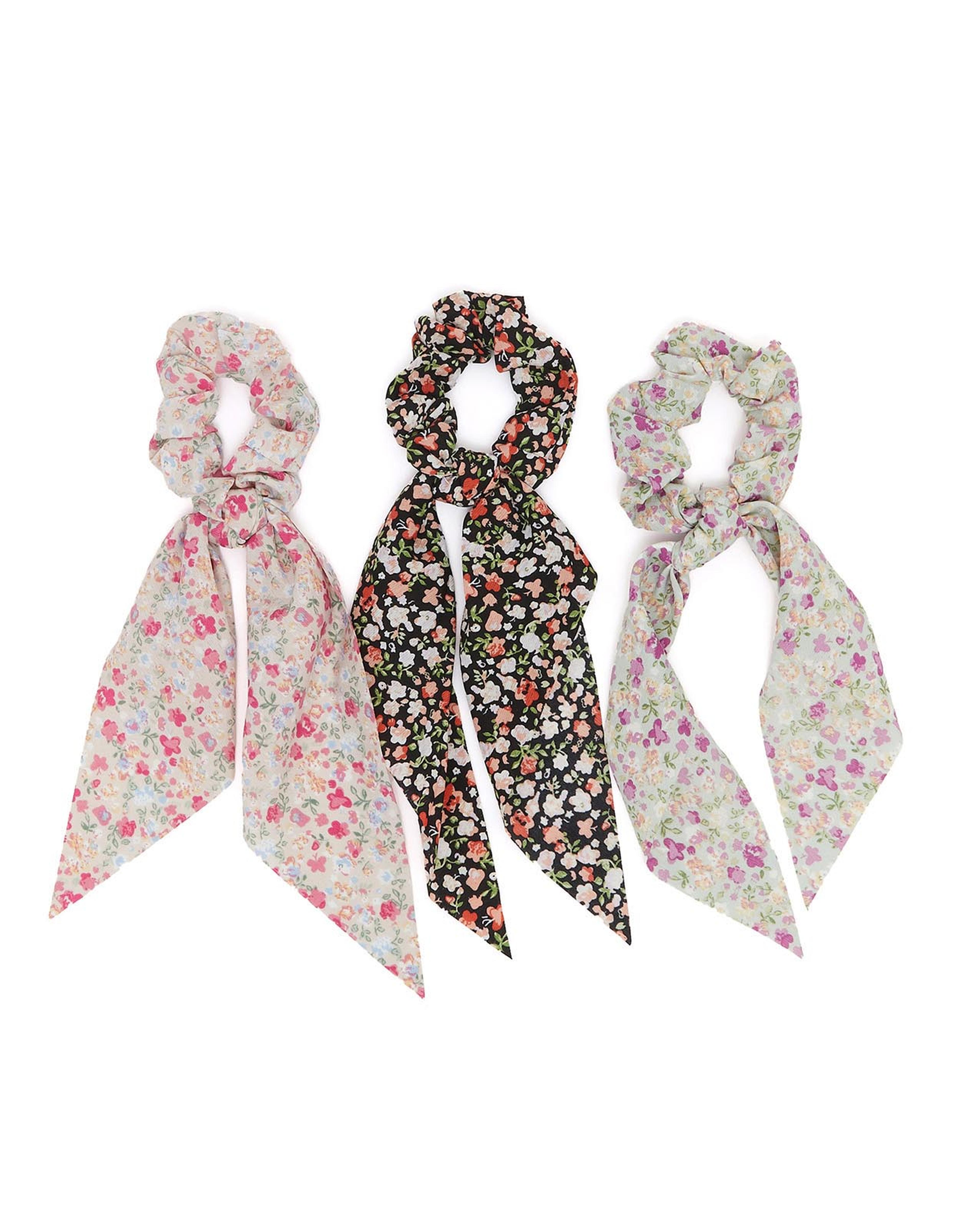 Pack of 3 Scarf-Detail Scrunchies