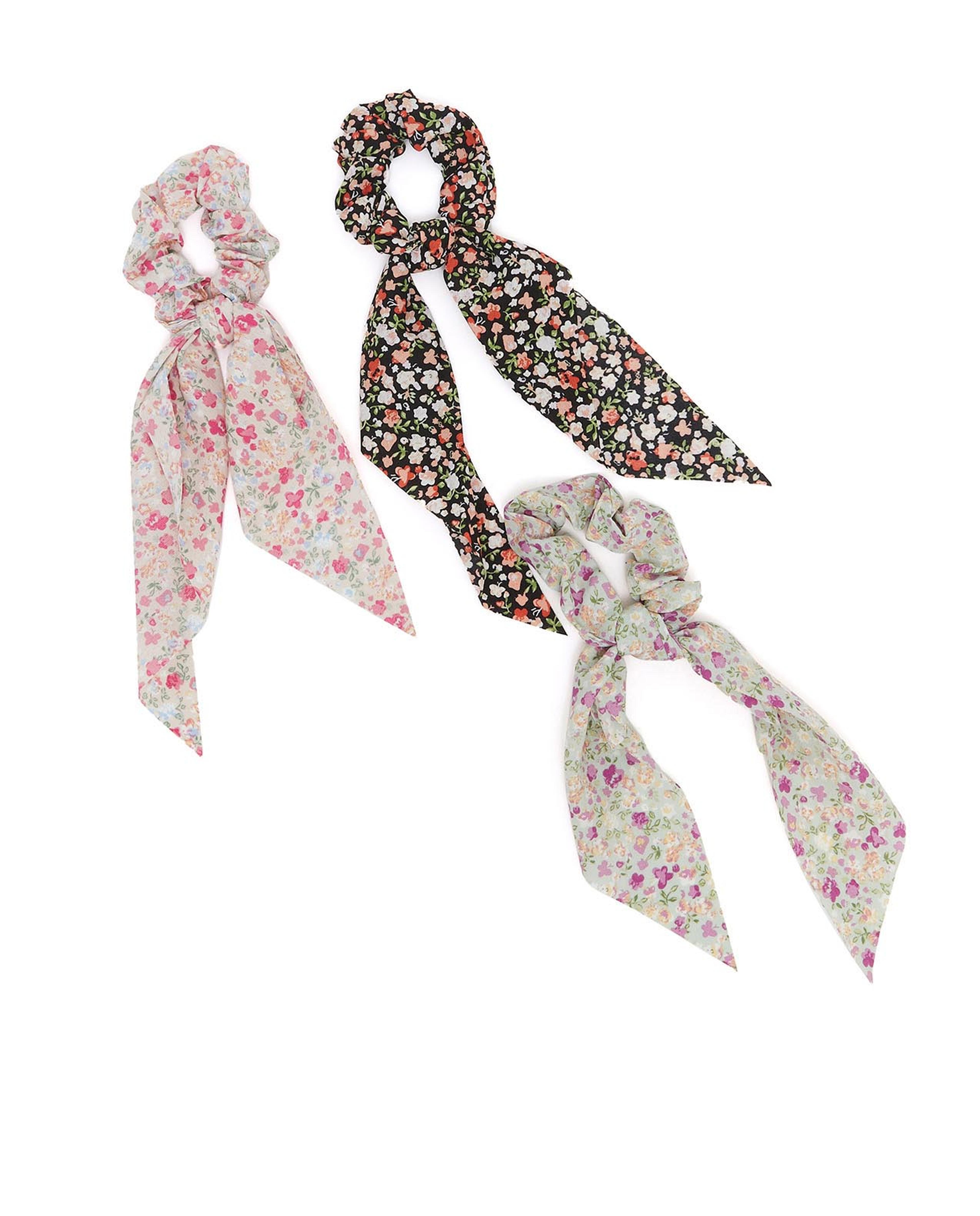Pack of 3 Scarf-Detail Scrunchies