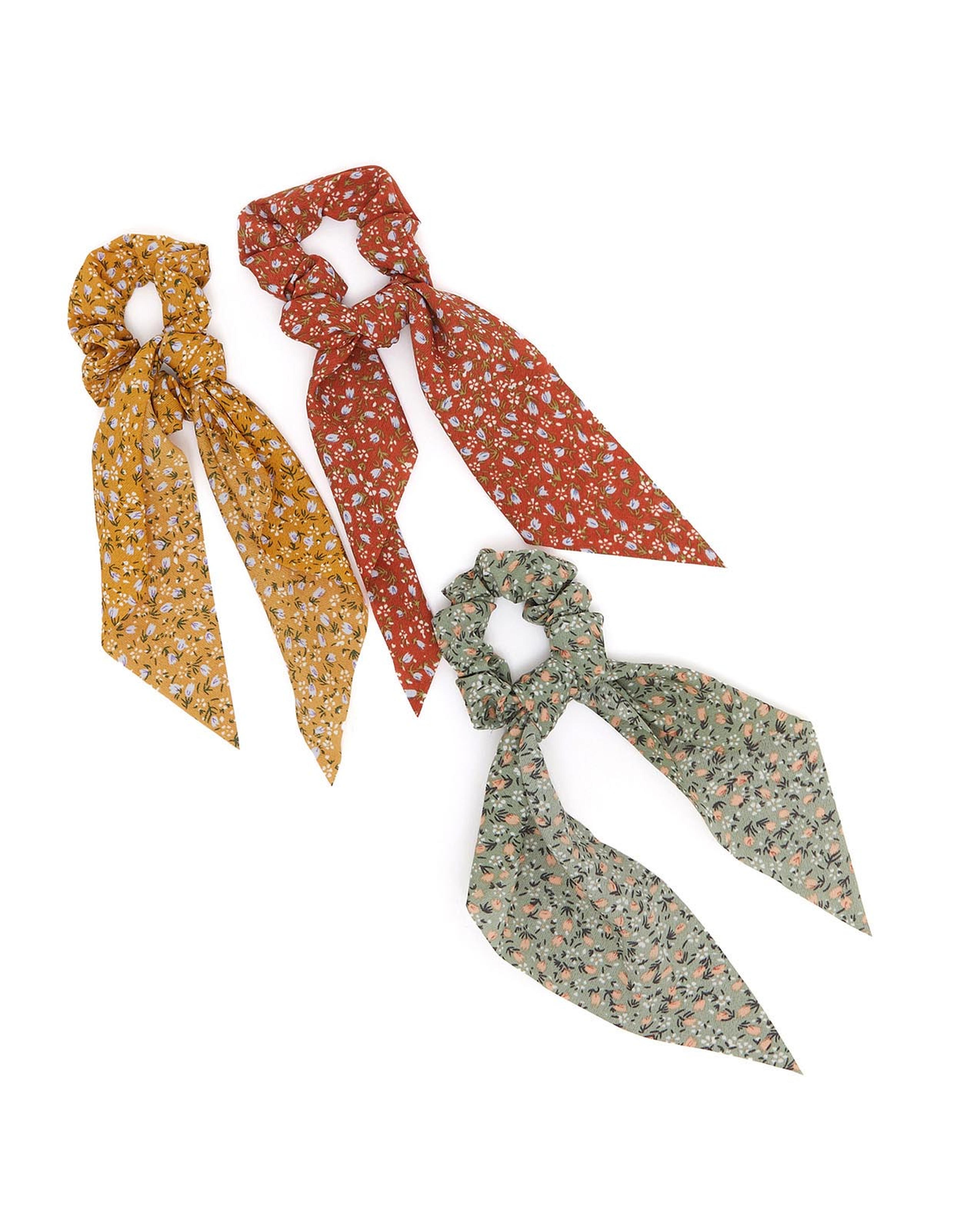 Pack of 3 Scarf-Detail Scrunchies