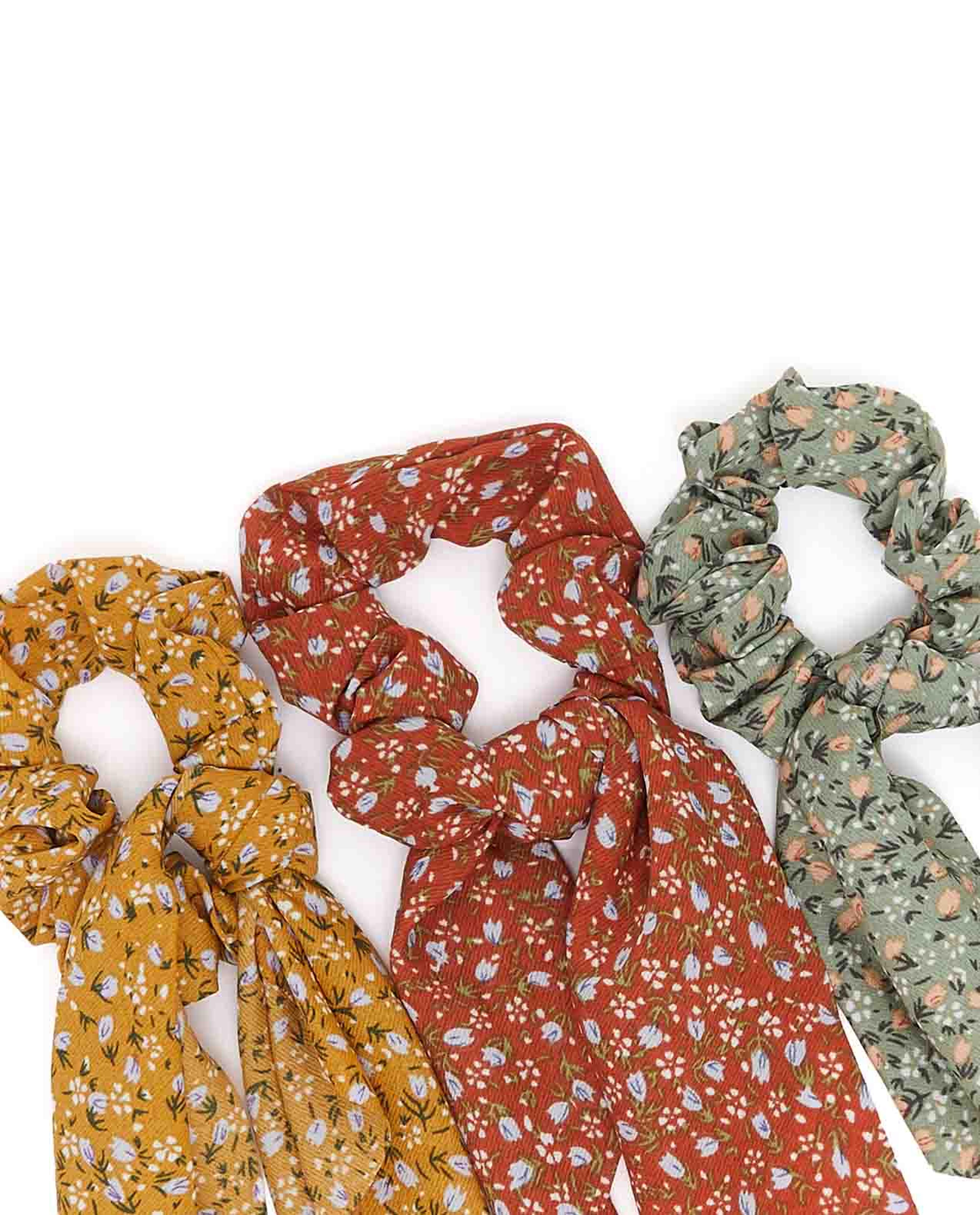 Pack of 3 Scarf-Detail Scrunchies