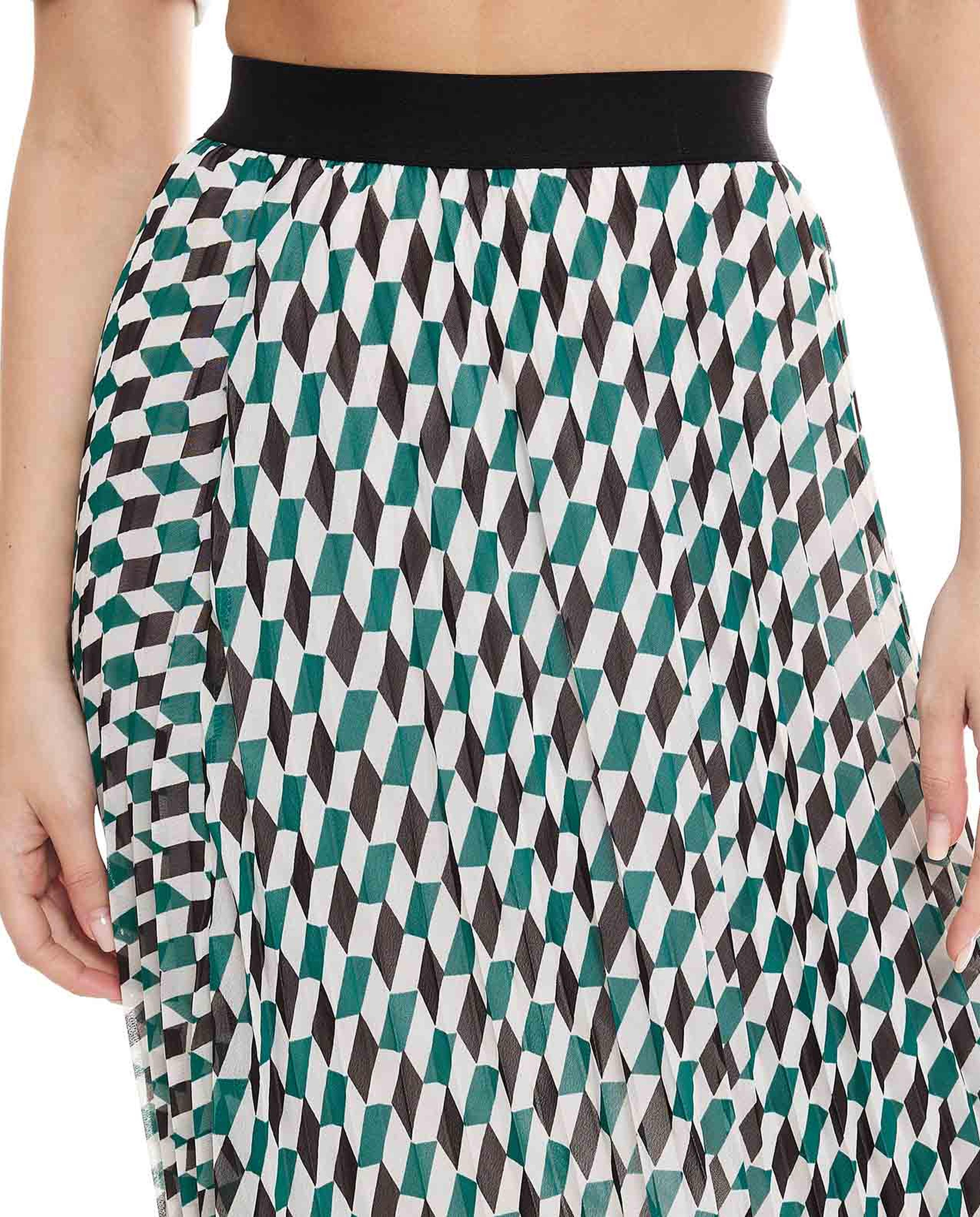 Printed Pleated Midi Skirt with Elastic Waist