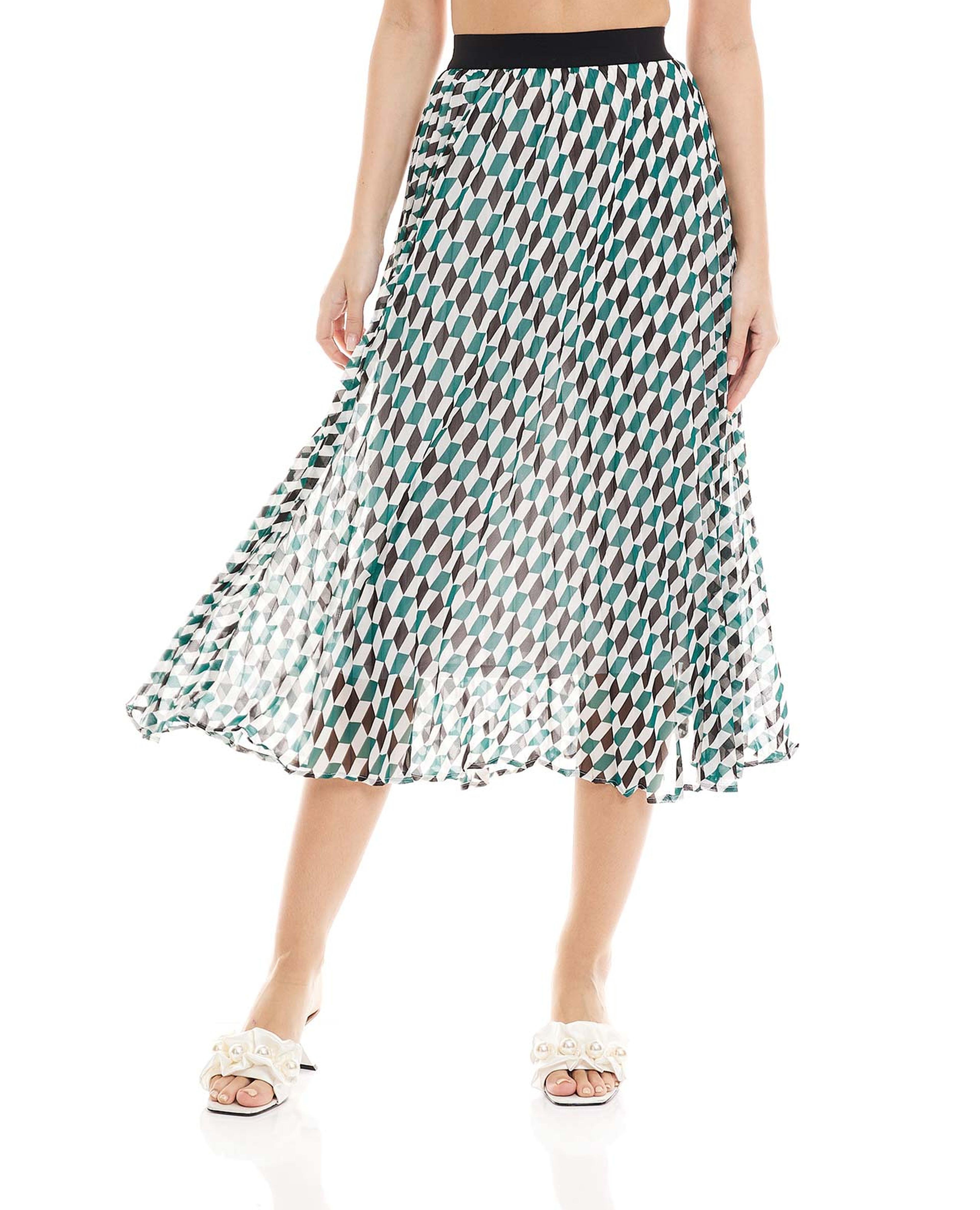 Printed Pleated Midi Skirt with Elastic Waist