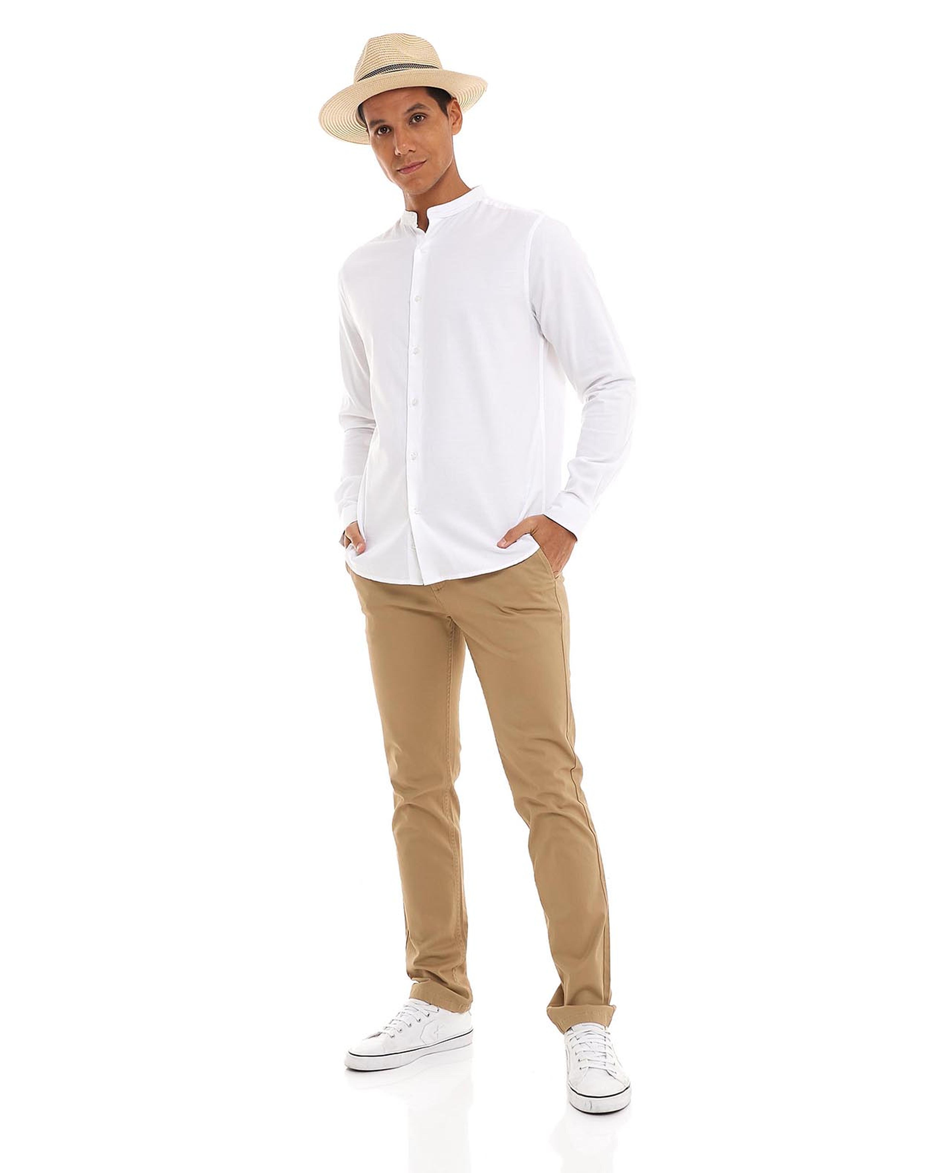 Solid Woven Pants with Button Closure