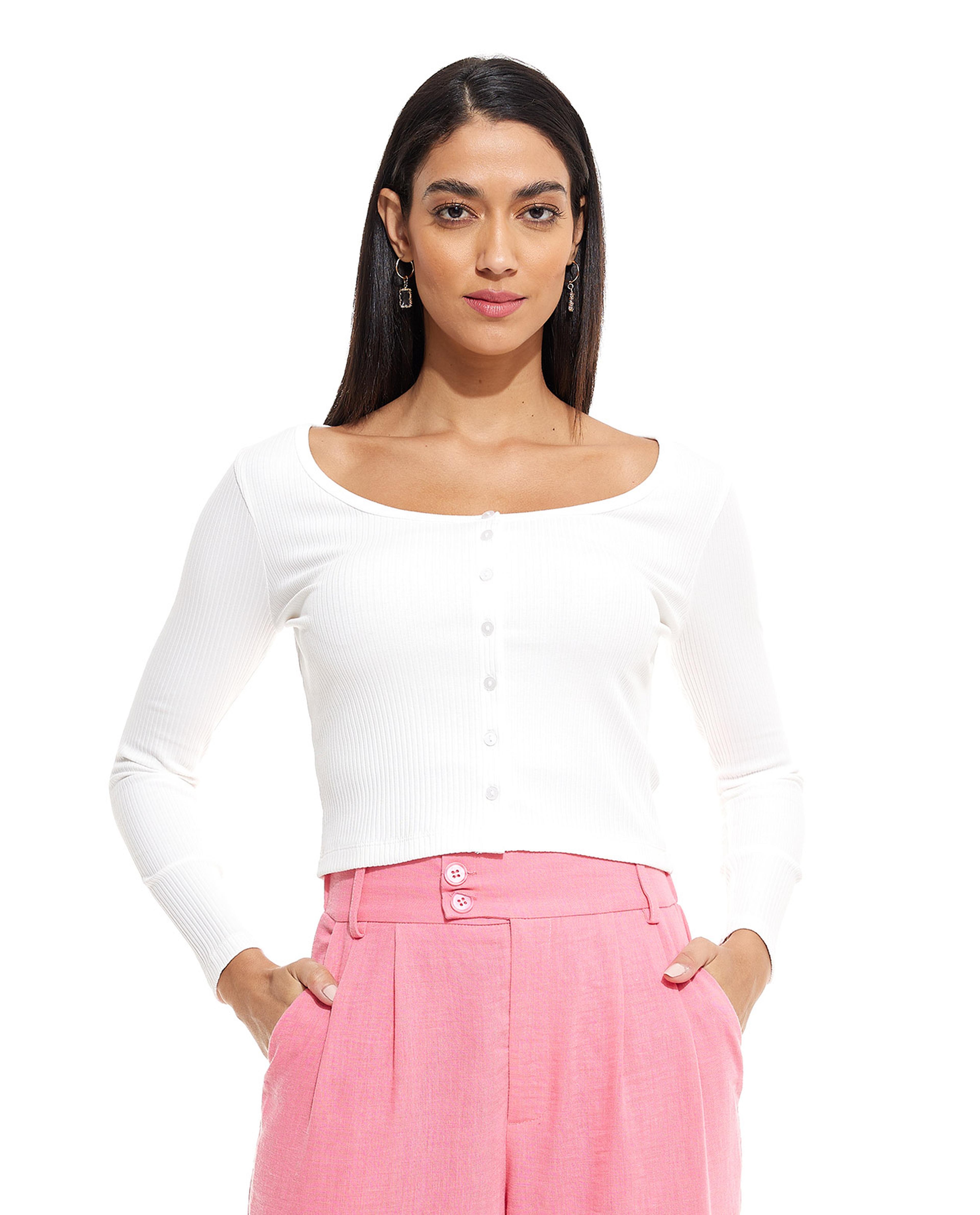 Ribbed Top with Button Front