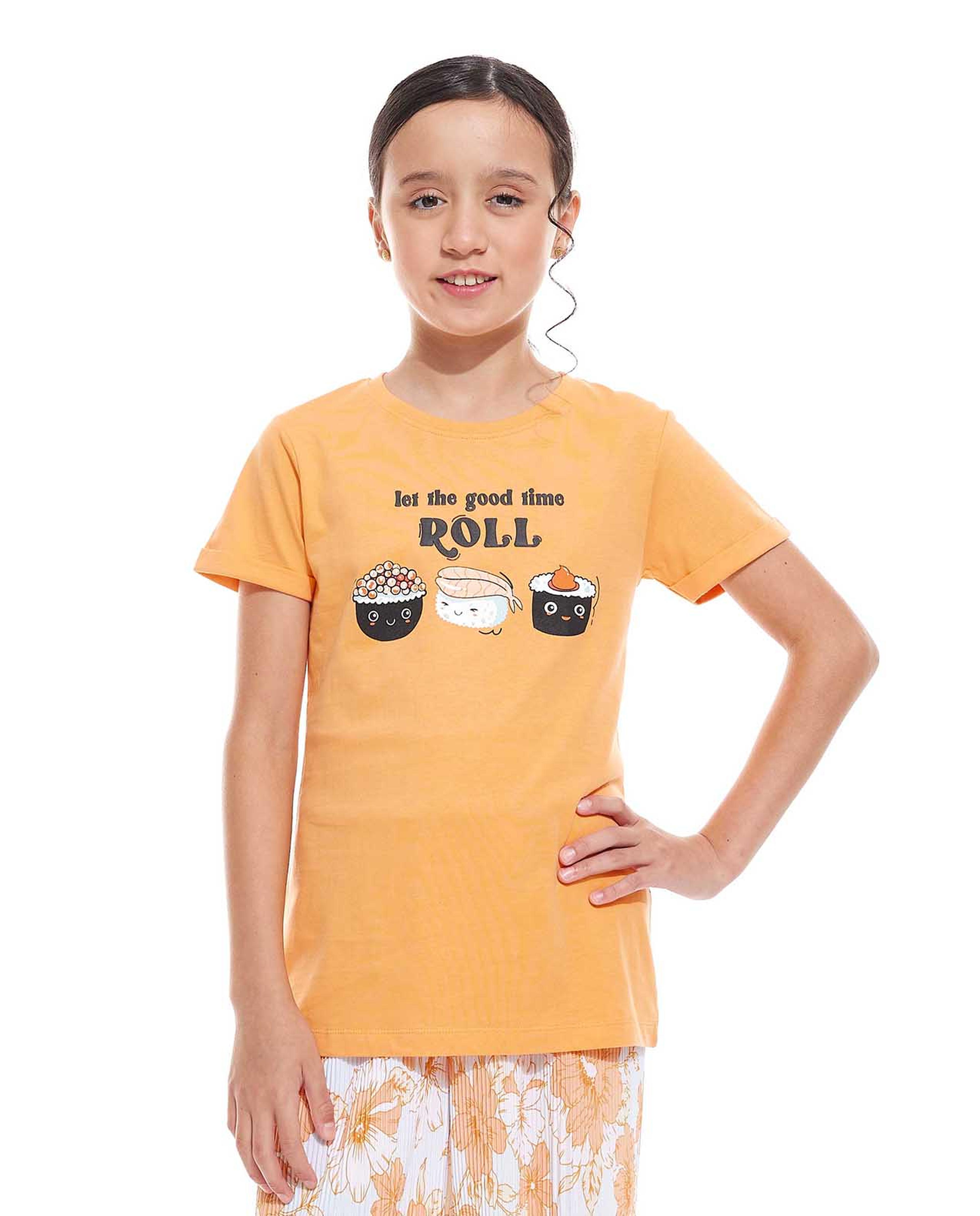 Graphic Print T-Shirt with Crew Neck and Short Sleeves