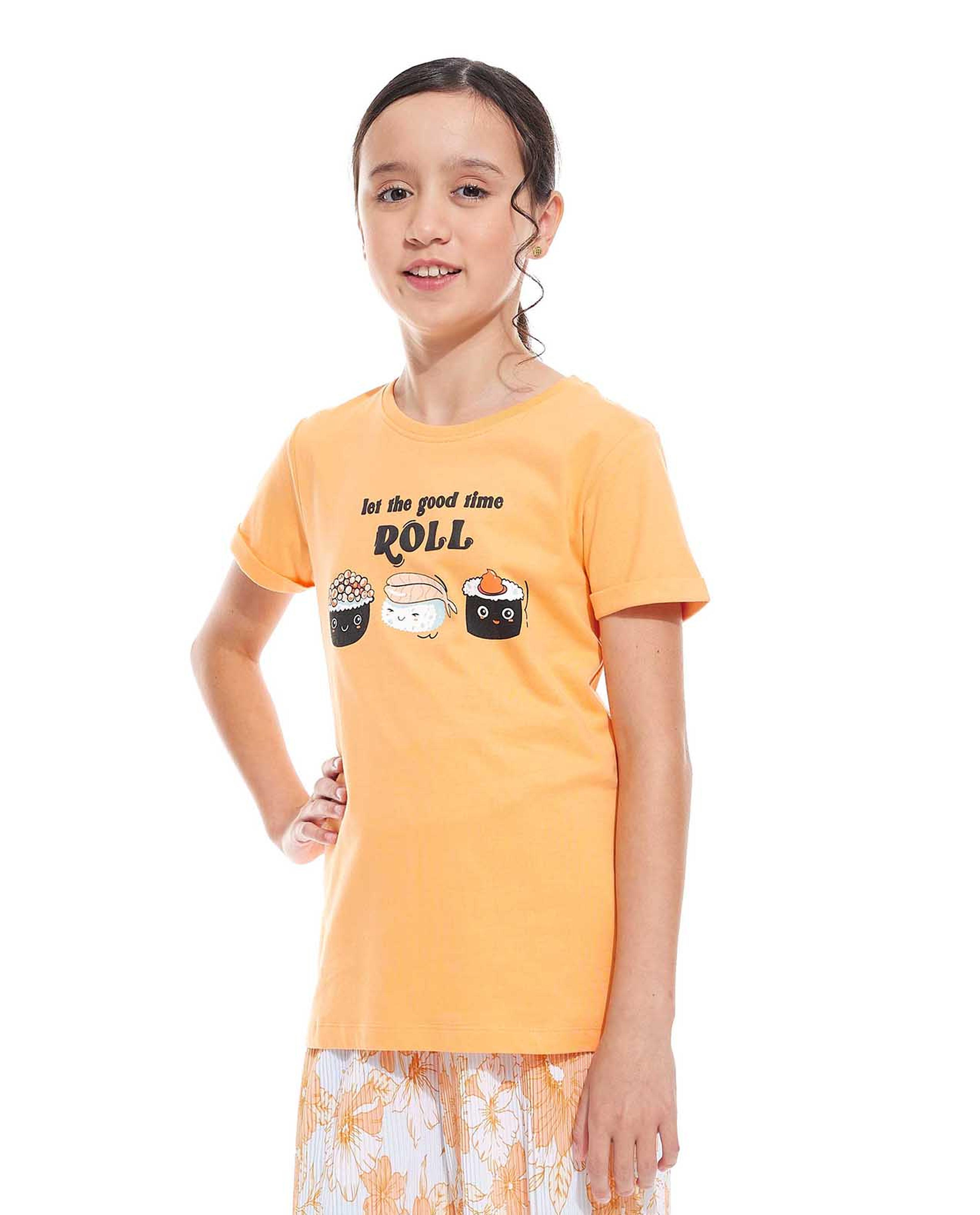 Graphic Print T-Shirt with Crew Neck and Short Sleeves