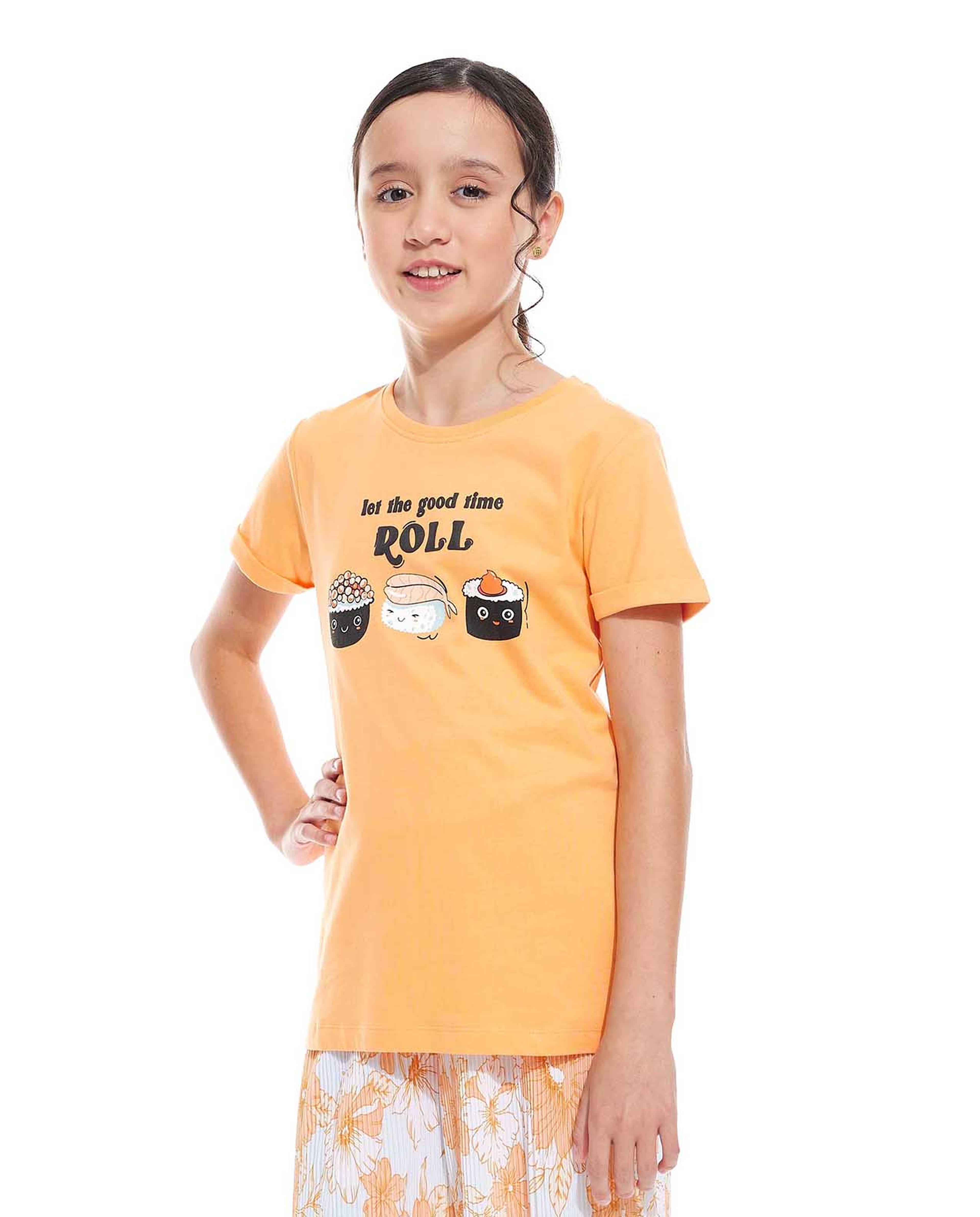 Graphic Print T-Shirt with Crew Neck and Short Sleeves