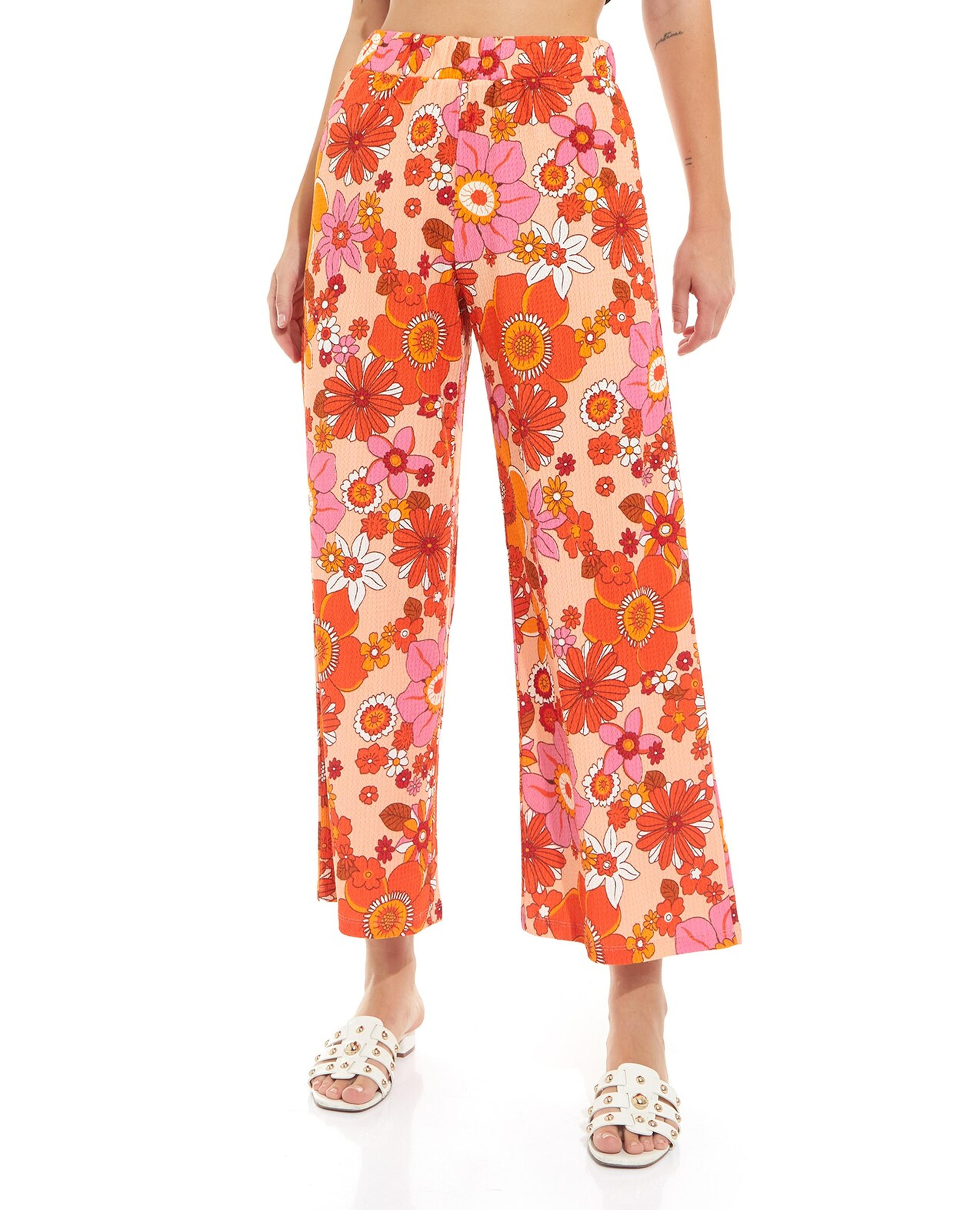 Floral Print Knit Pants with Elastic Waist