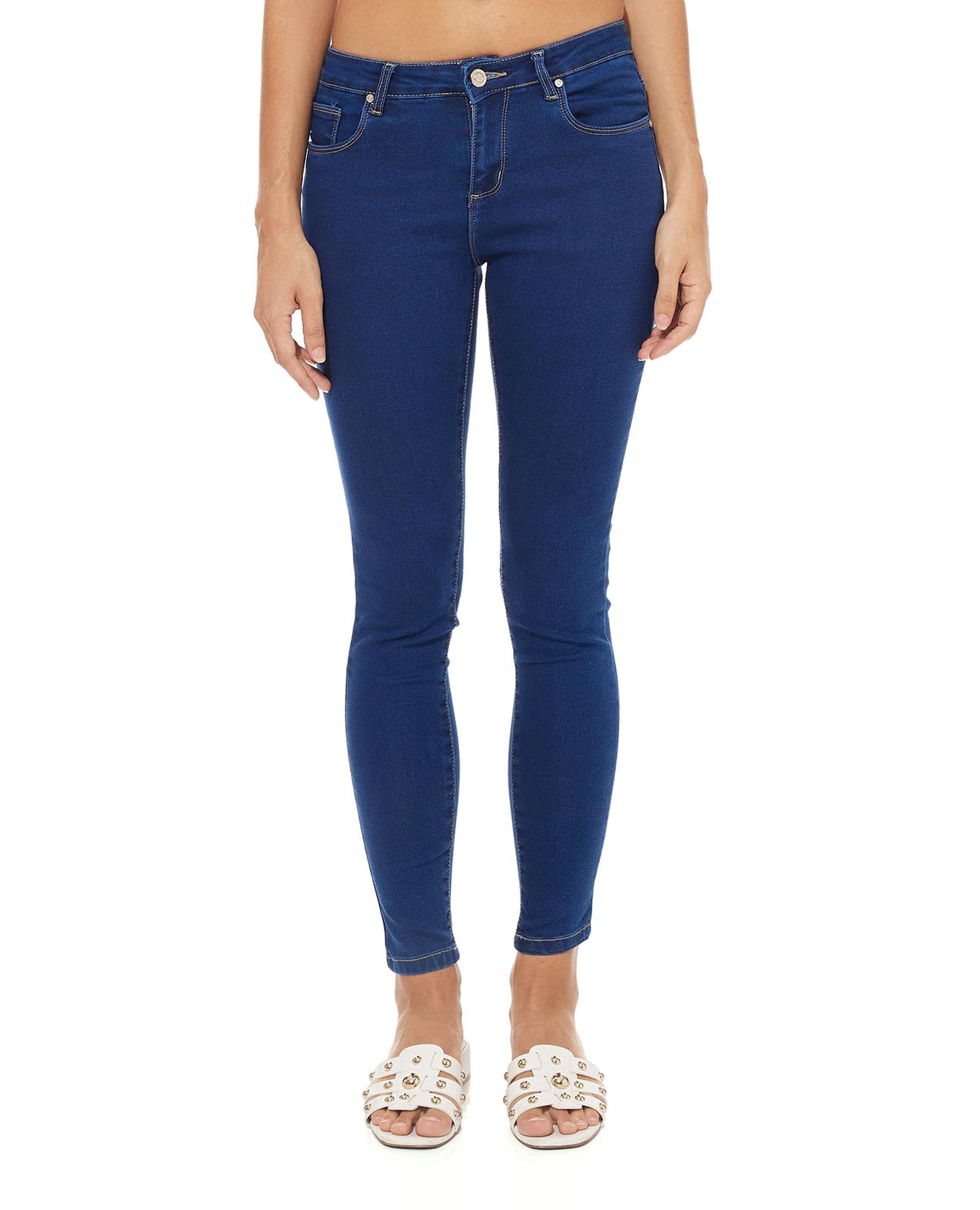 Solid Skinny Jeans with Button Closure