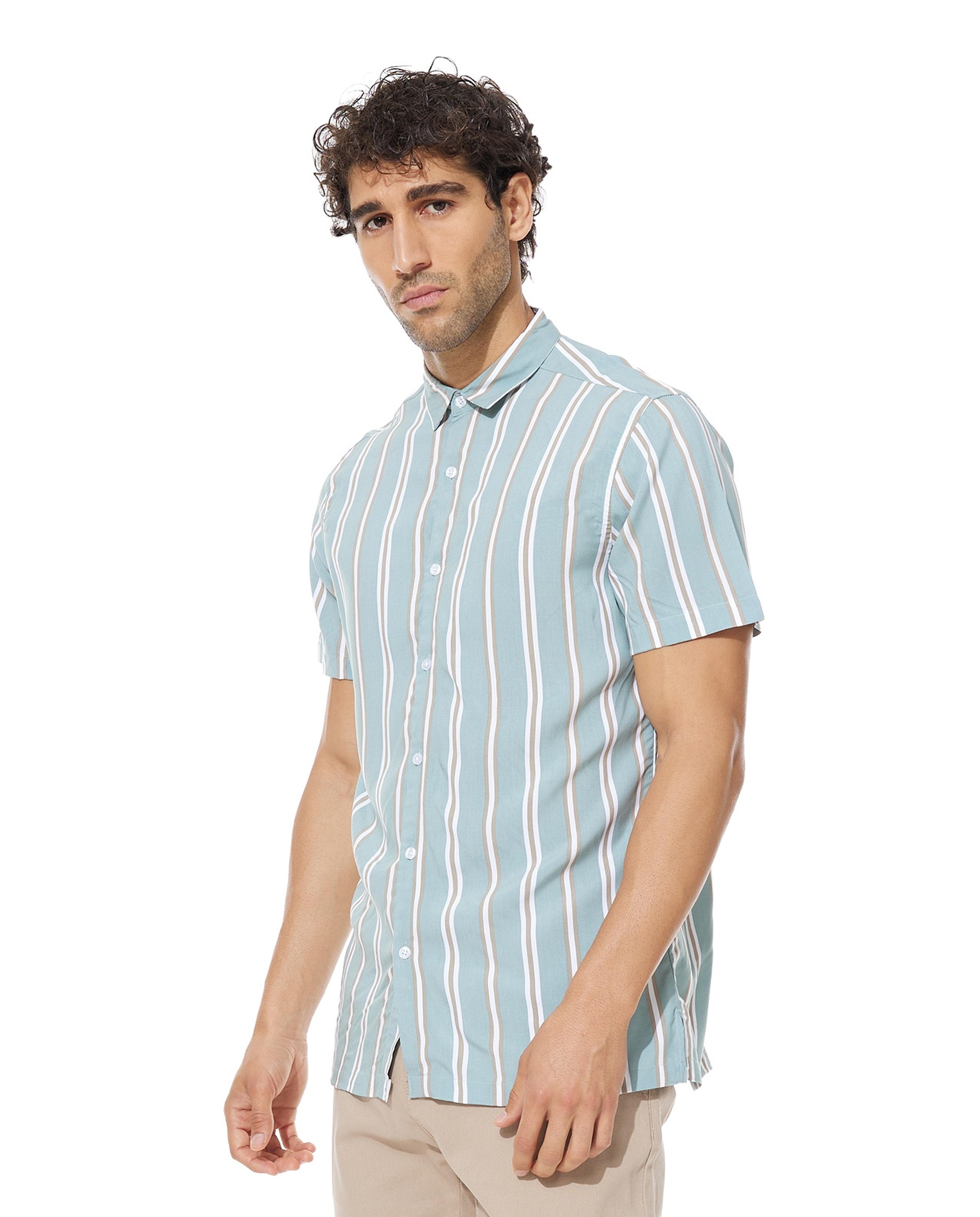 Striped Shirt with Classic Collar and Short Sleeves