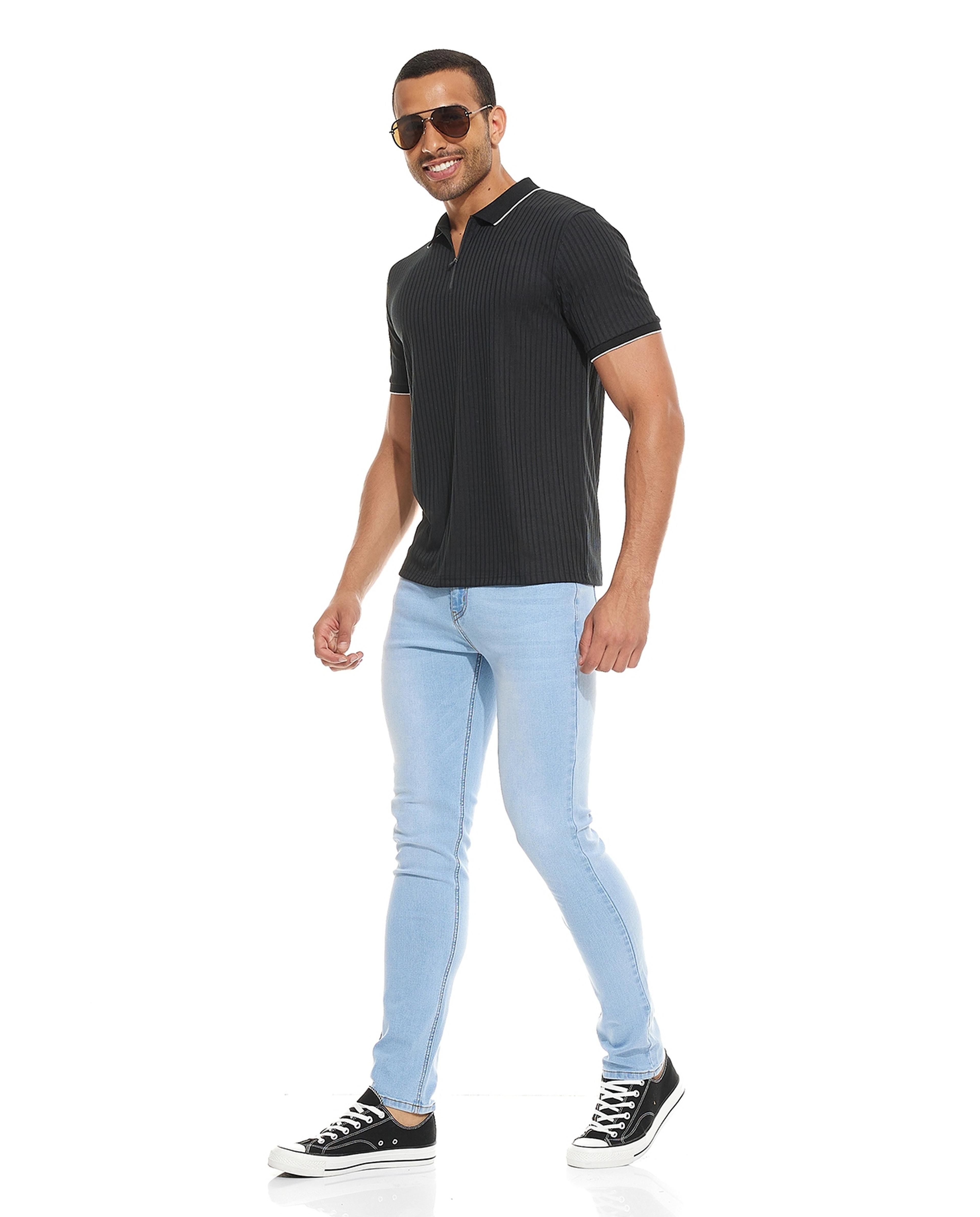 Faded Skinny Jeans with Button Closure