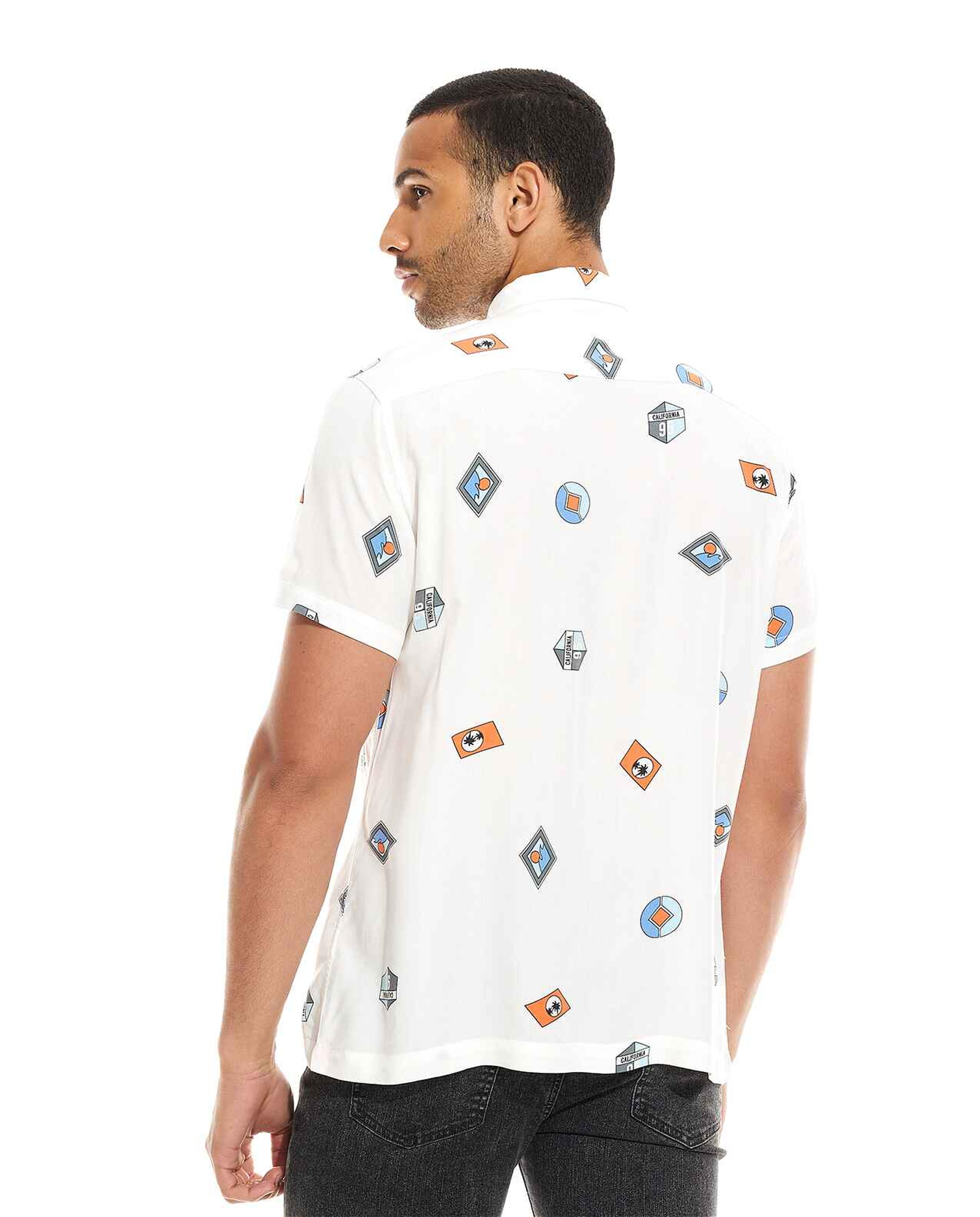 Printed Shirt with Classic Collar and Short Sleeves