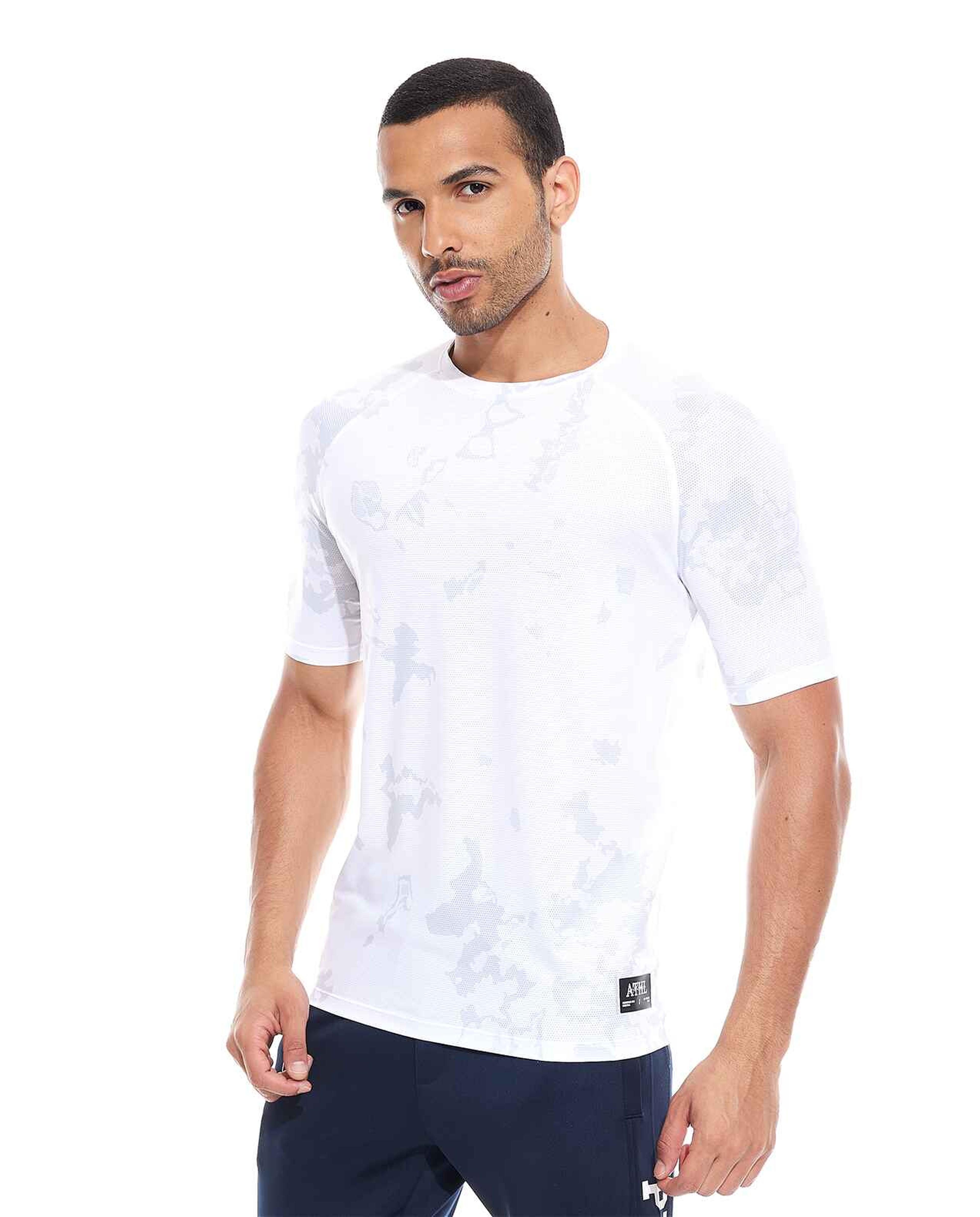 Printed Active T-Shirt with Crew Neck and Raglan Sleeves