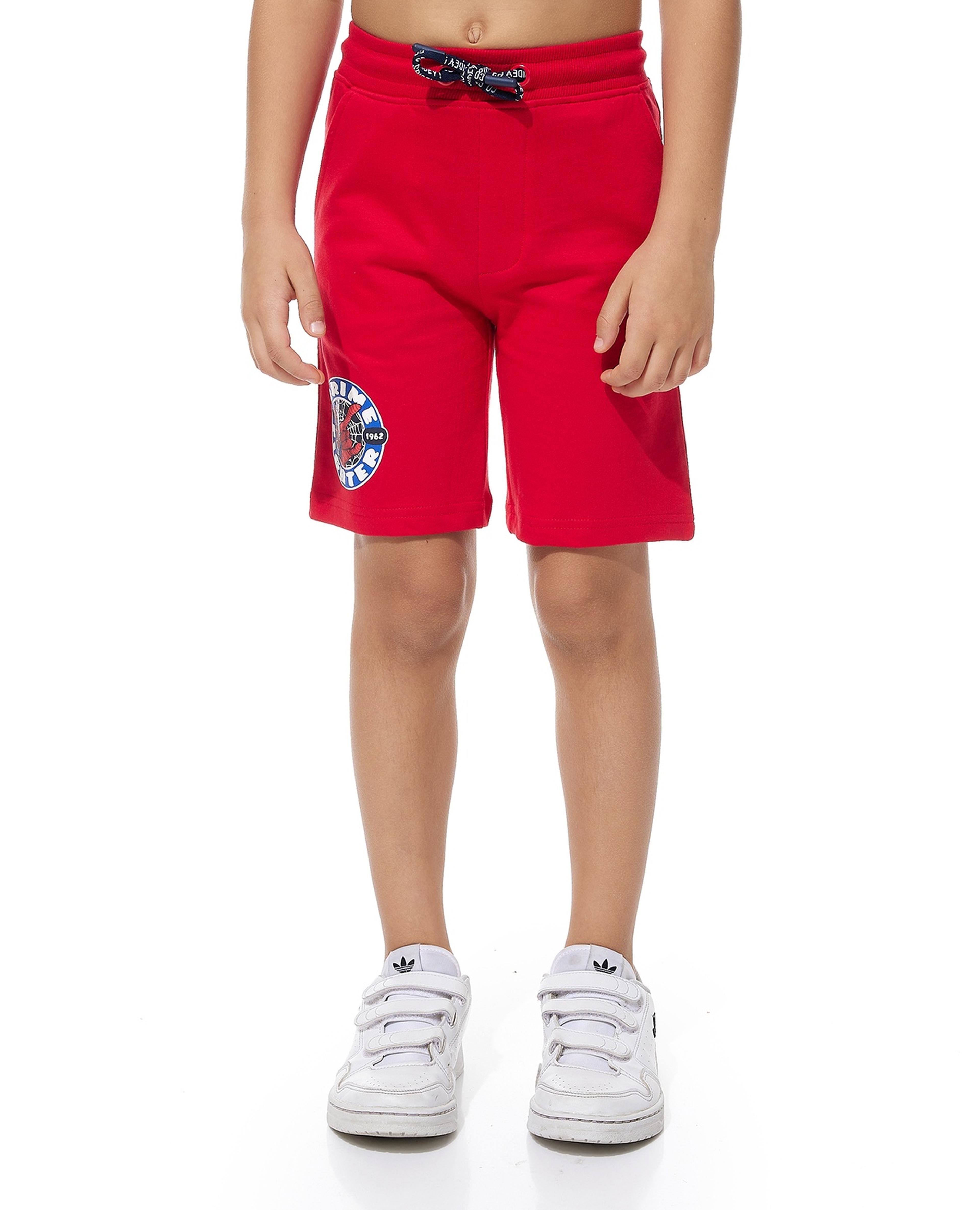 Spider-Man Print Knitted Shorts with Drawstring Waist