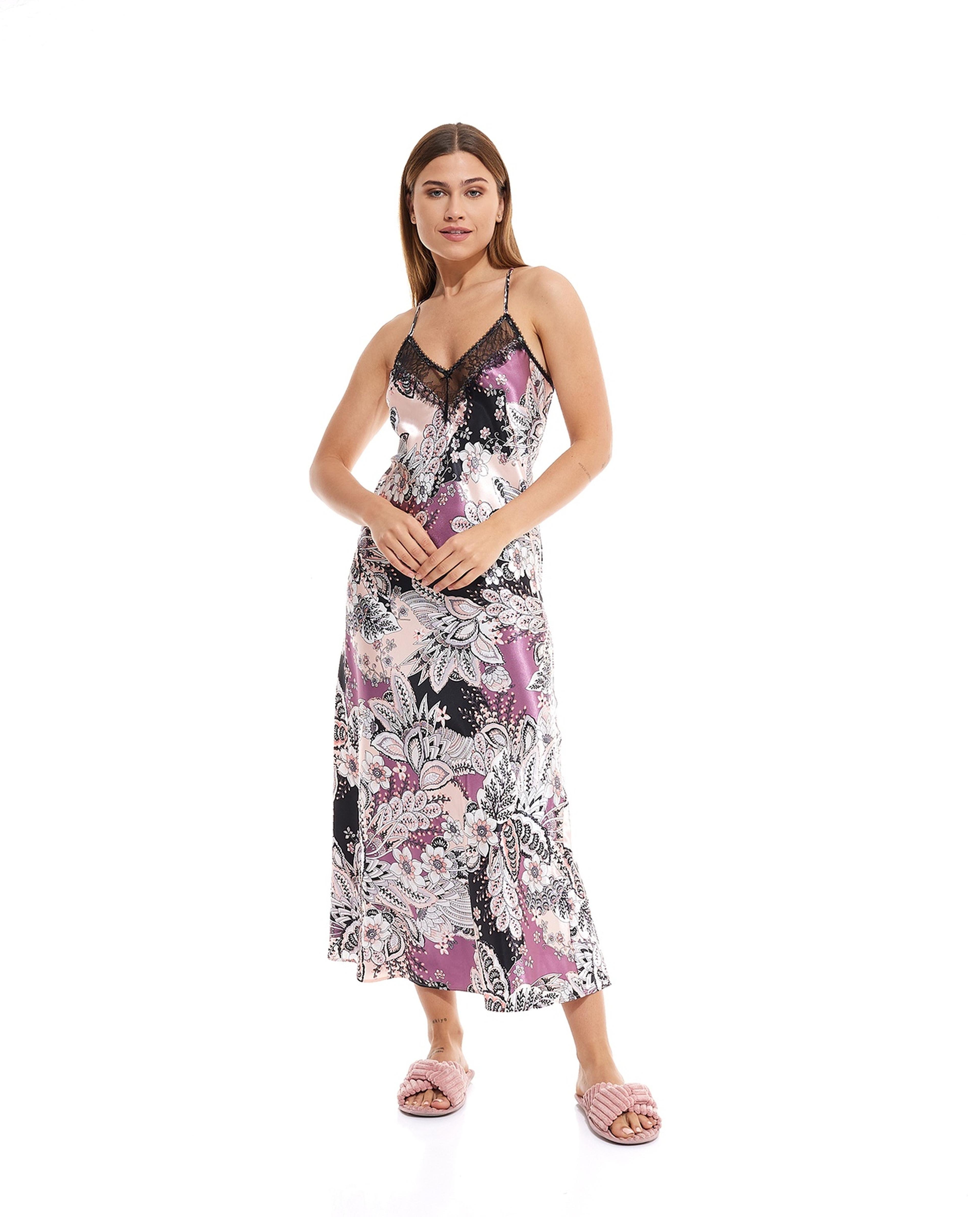 Lace Trim Floral Print Cami Night Gown