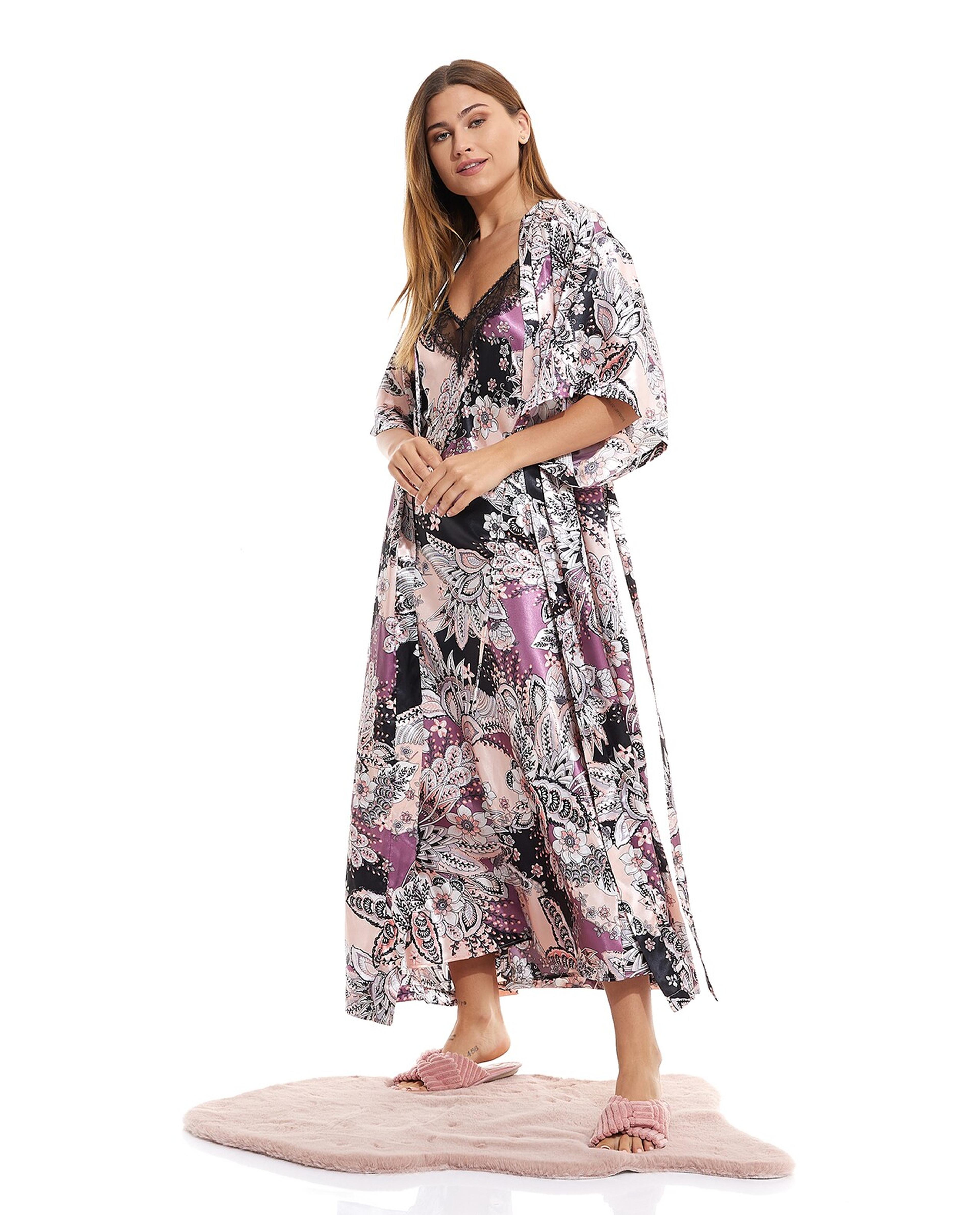 Lace Trim Floral Print Cami Night Gown