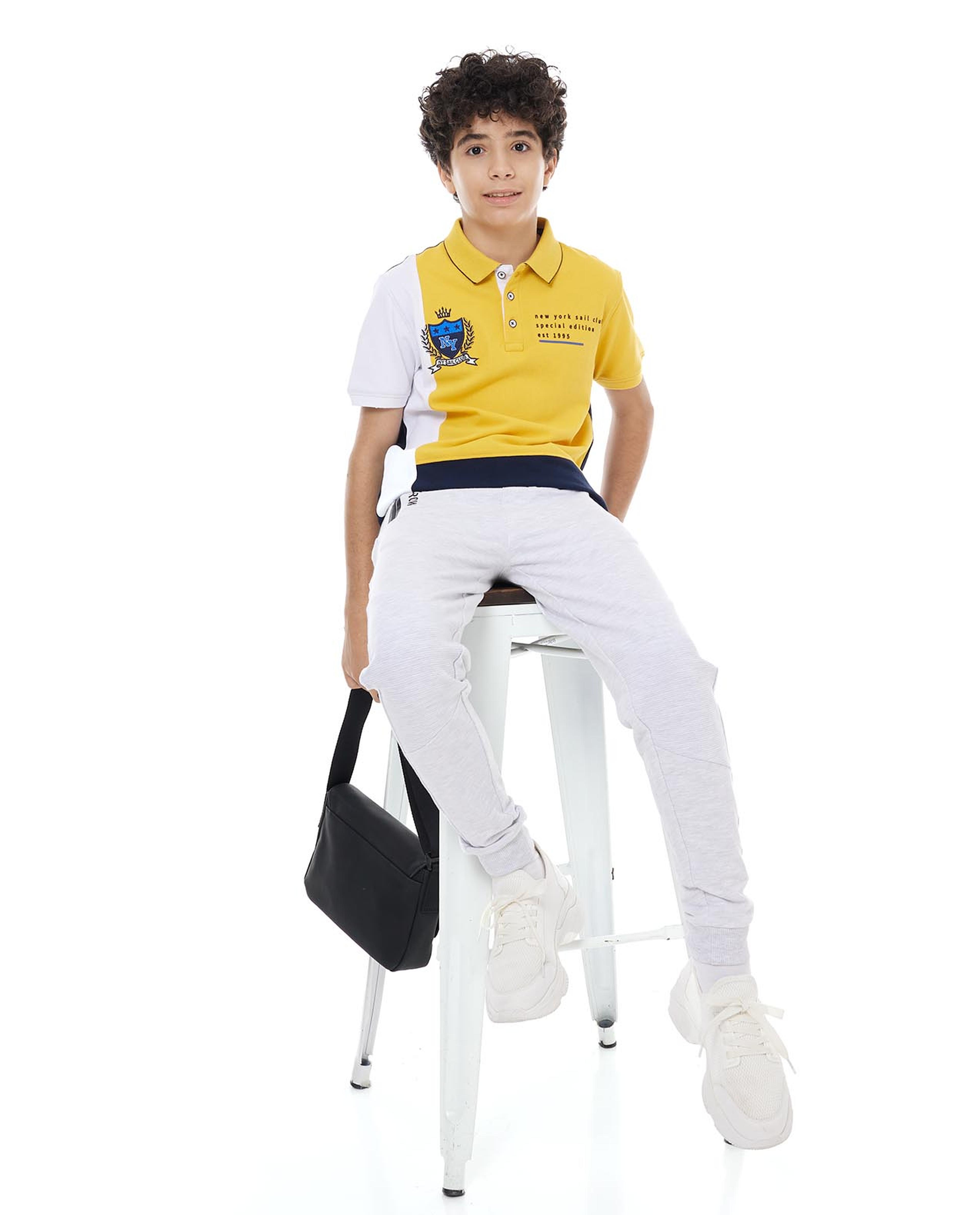 Color Block Polo T-Shirt with Short Sleeves