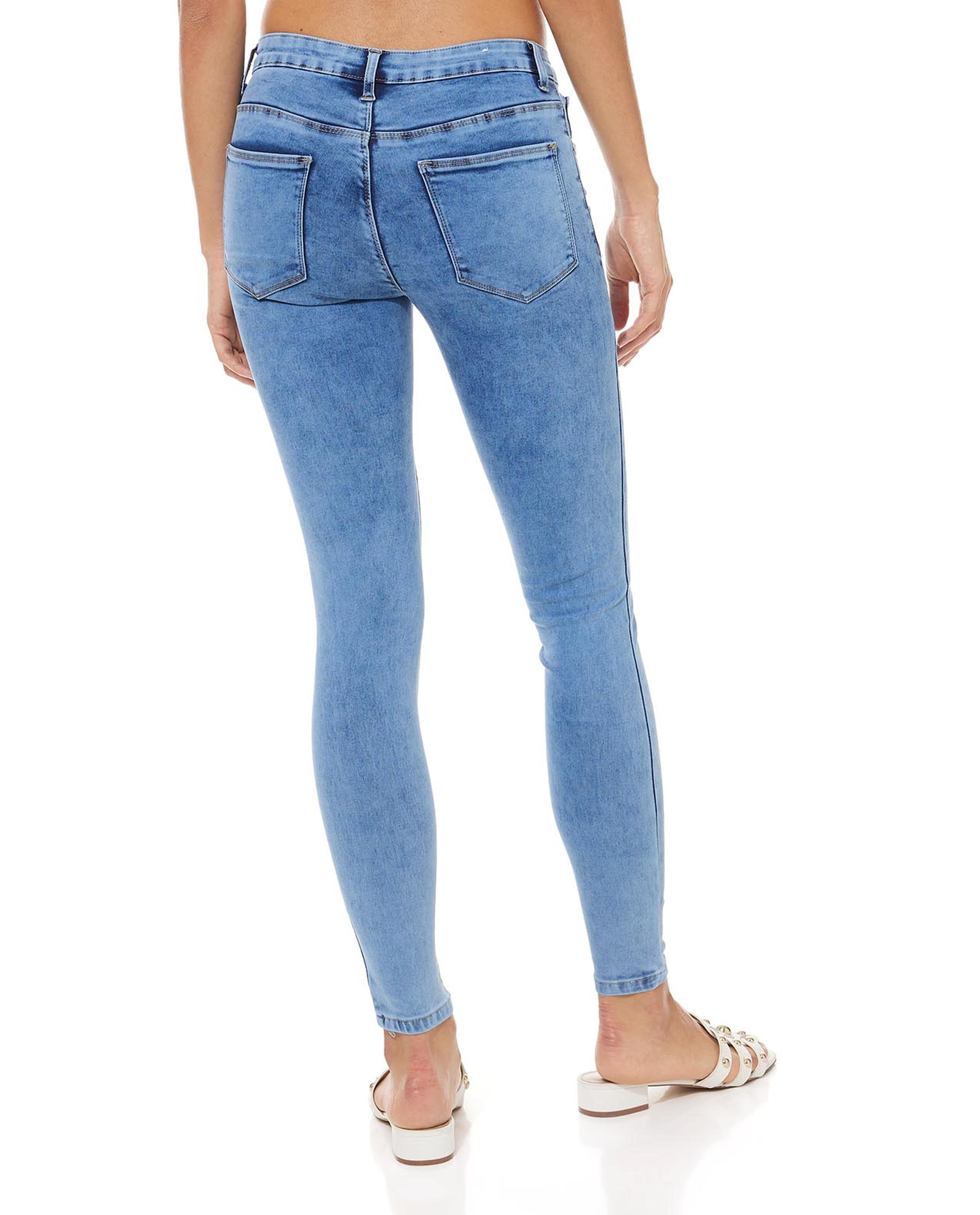 Washed Skinny Jeans with Button Closure
