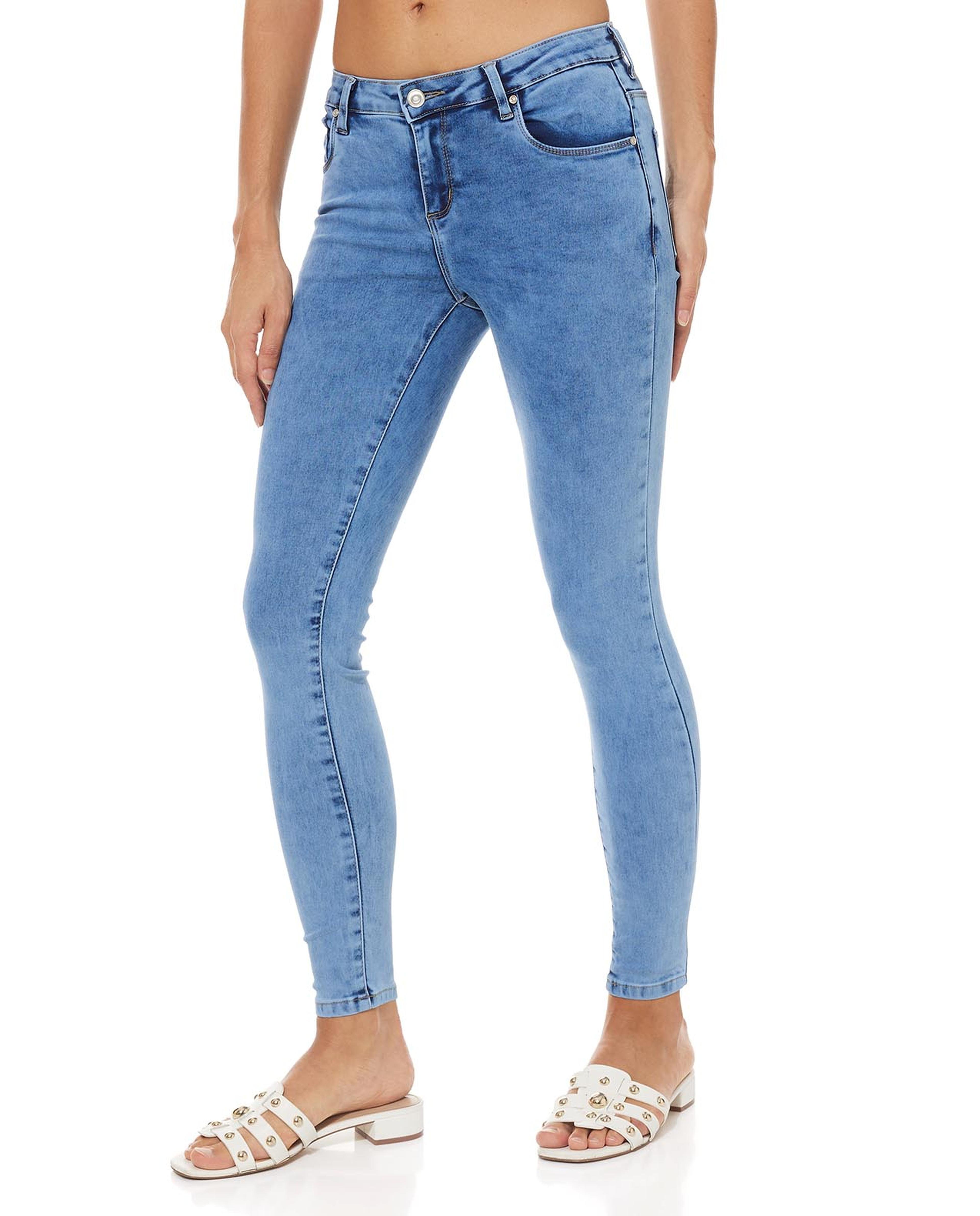Washed Skinny Jeans with Button Closure