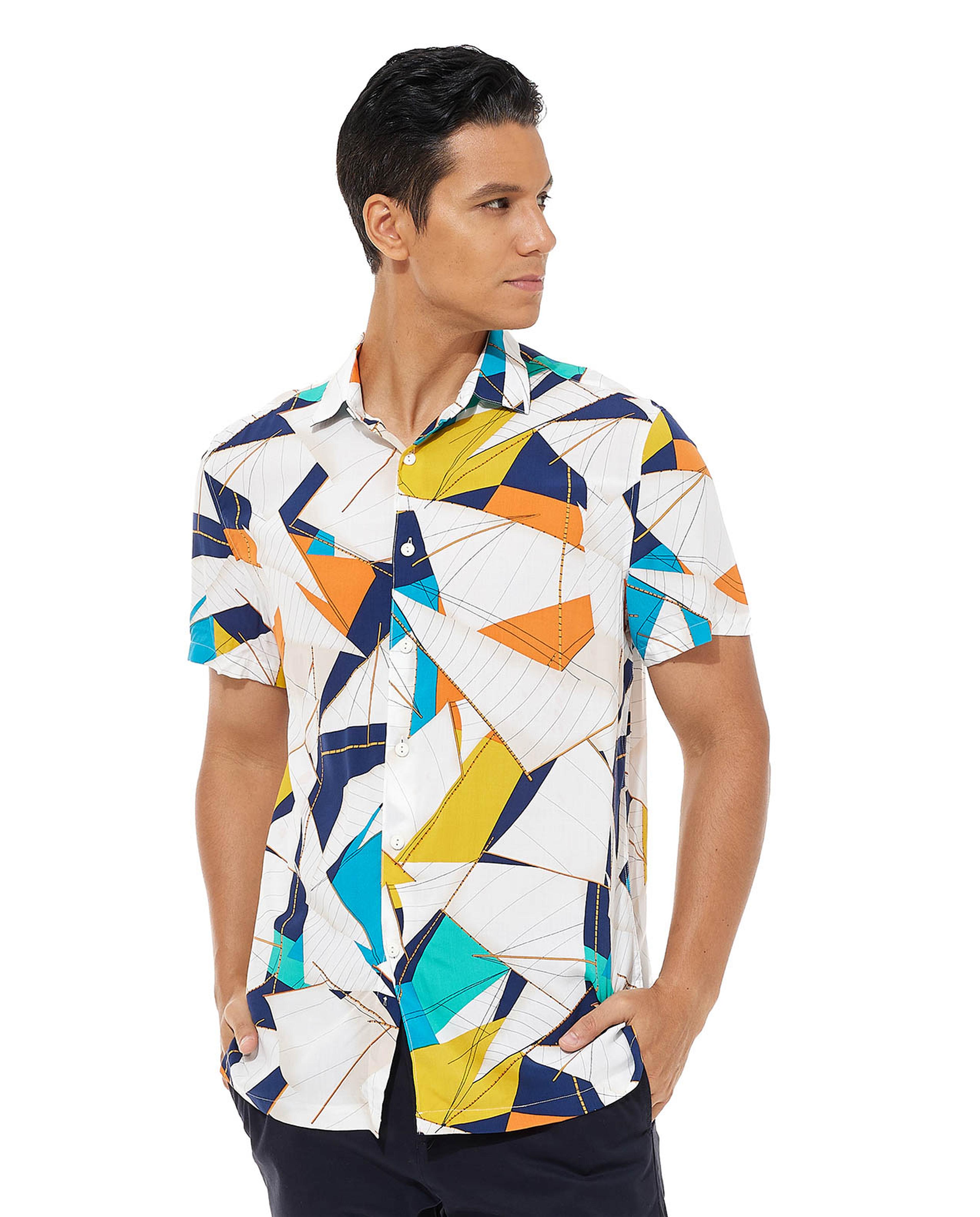 Printed Shirt with Classic Collar and Short Sleeves