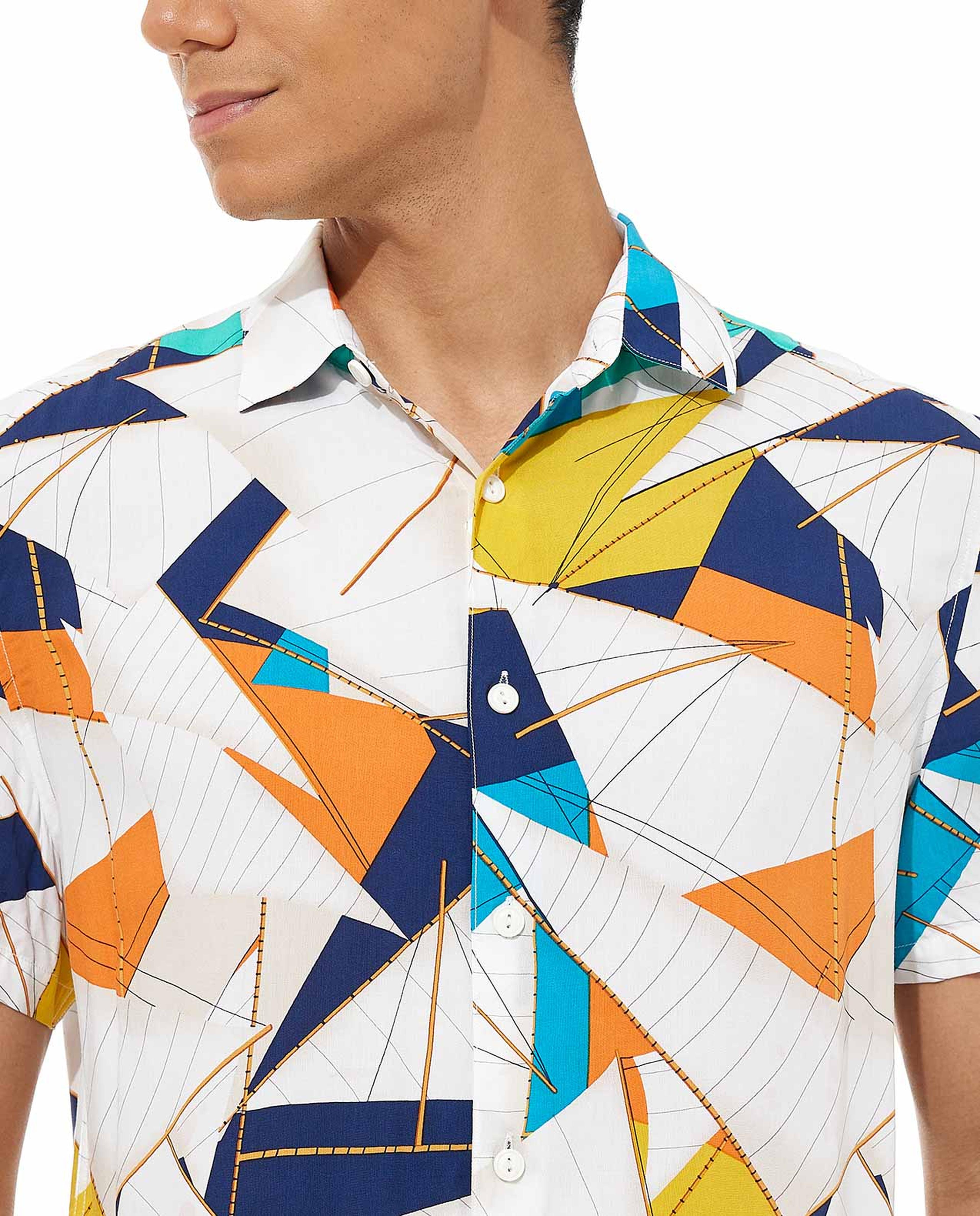 Printed Shirt with Classic Collar and Short Sleeves