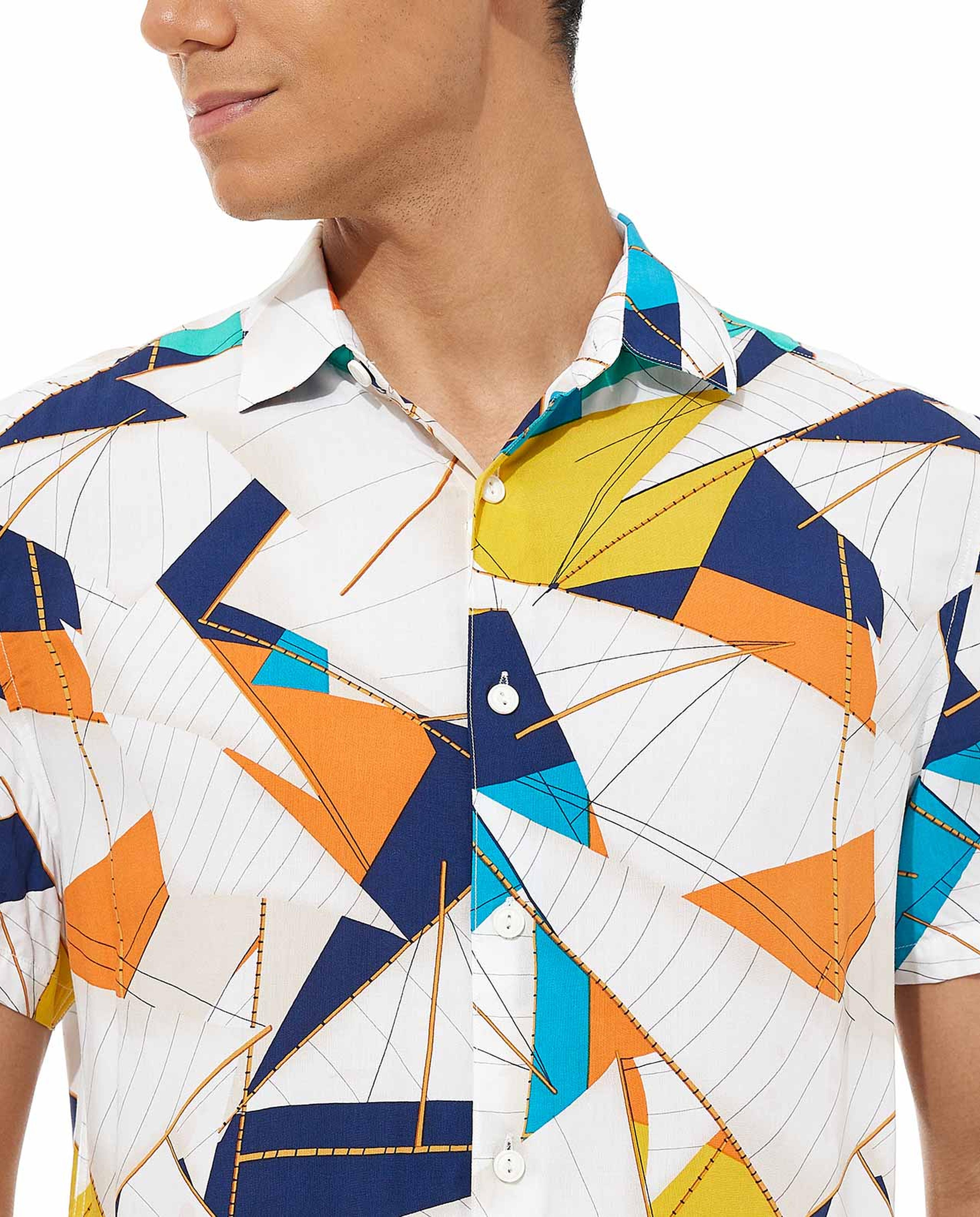 Printed Shirt with Classic Collar and Short Sleeves