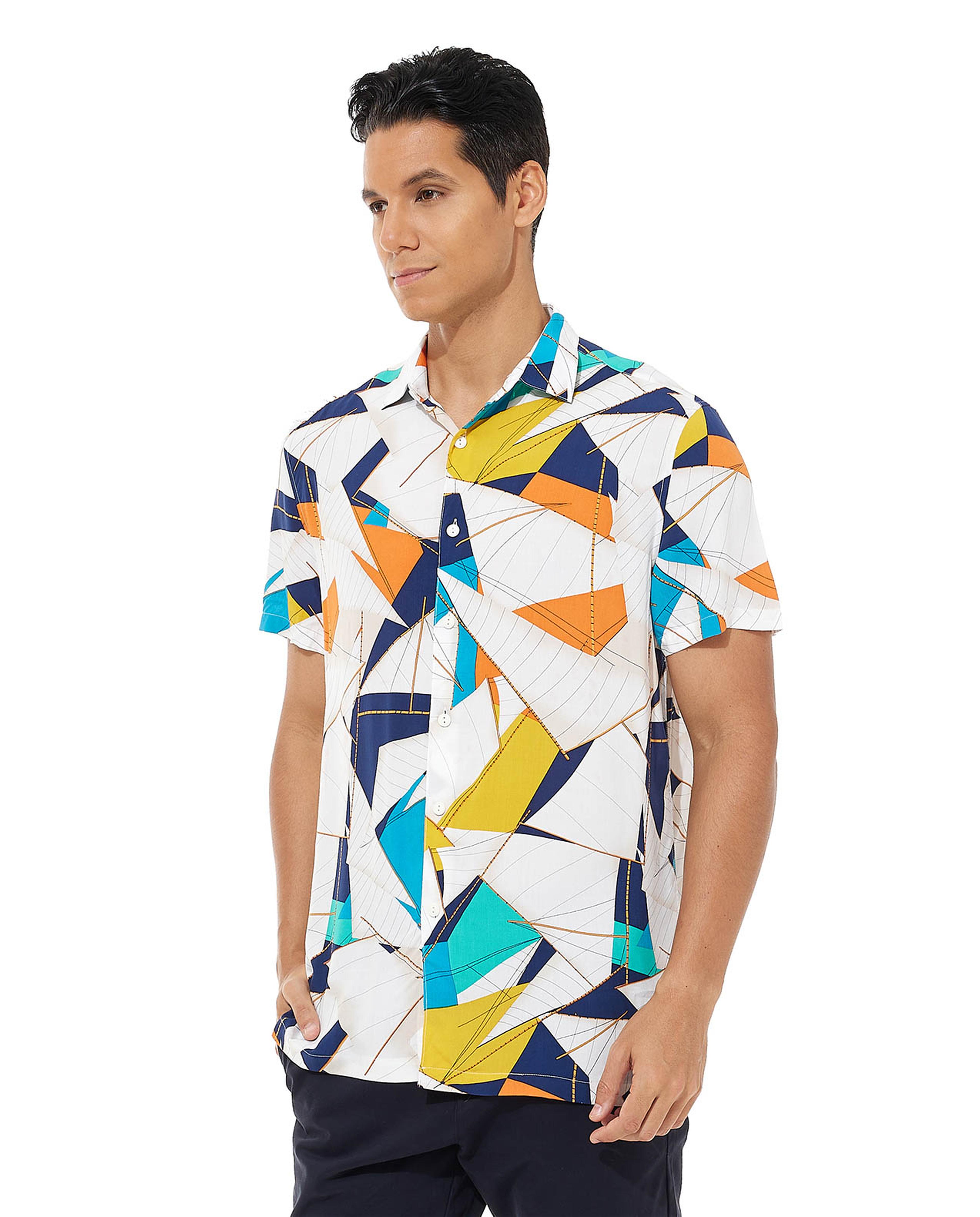 Printed Shirt with Classic Collar and Short Sleeves