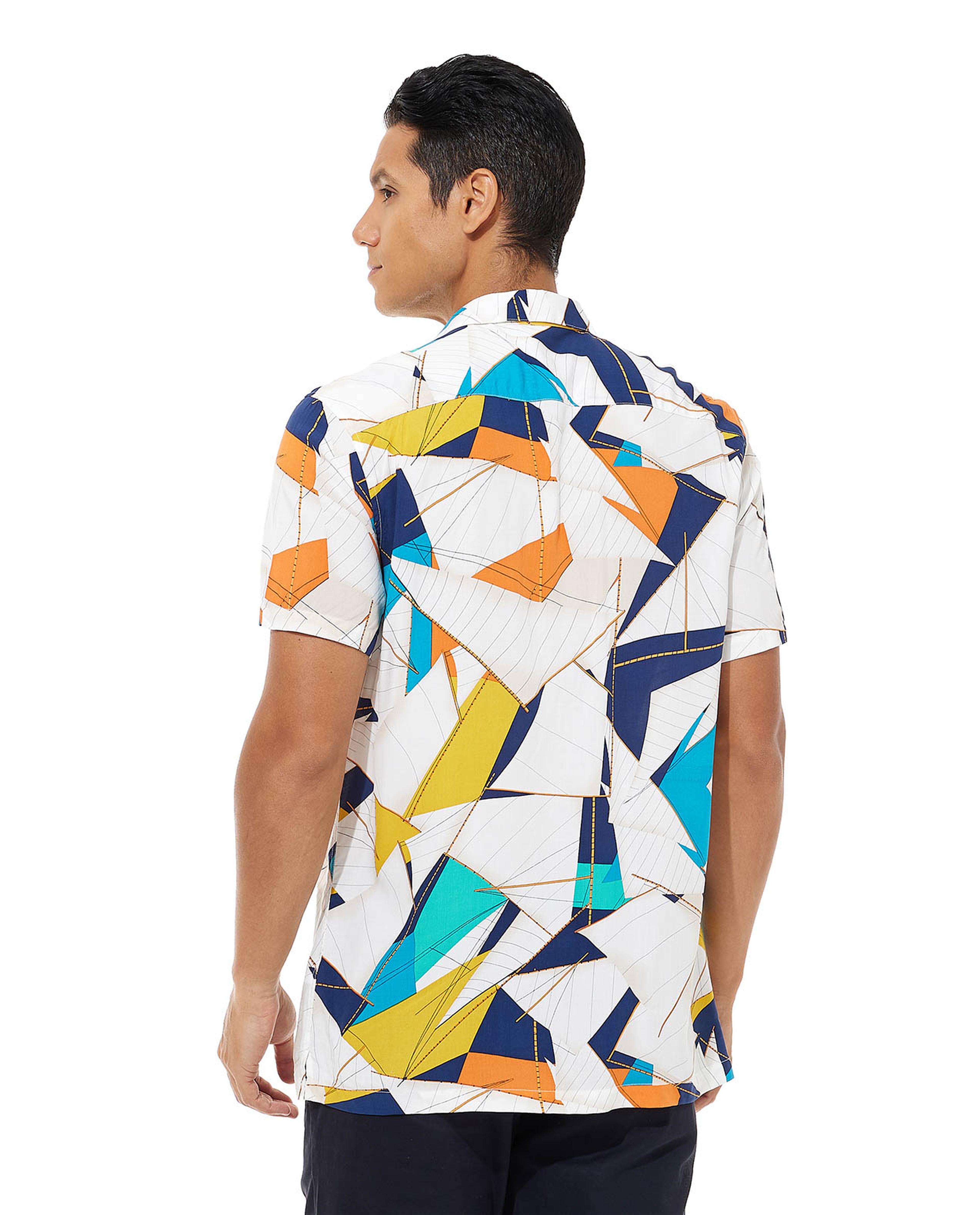 Printed Shirt with Classic Collar and Short Sleeves