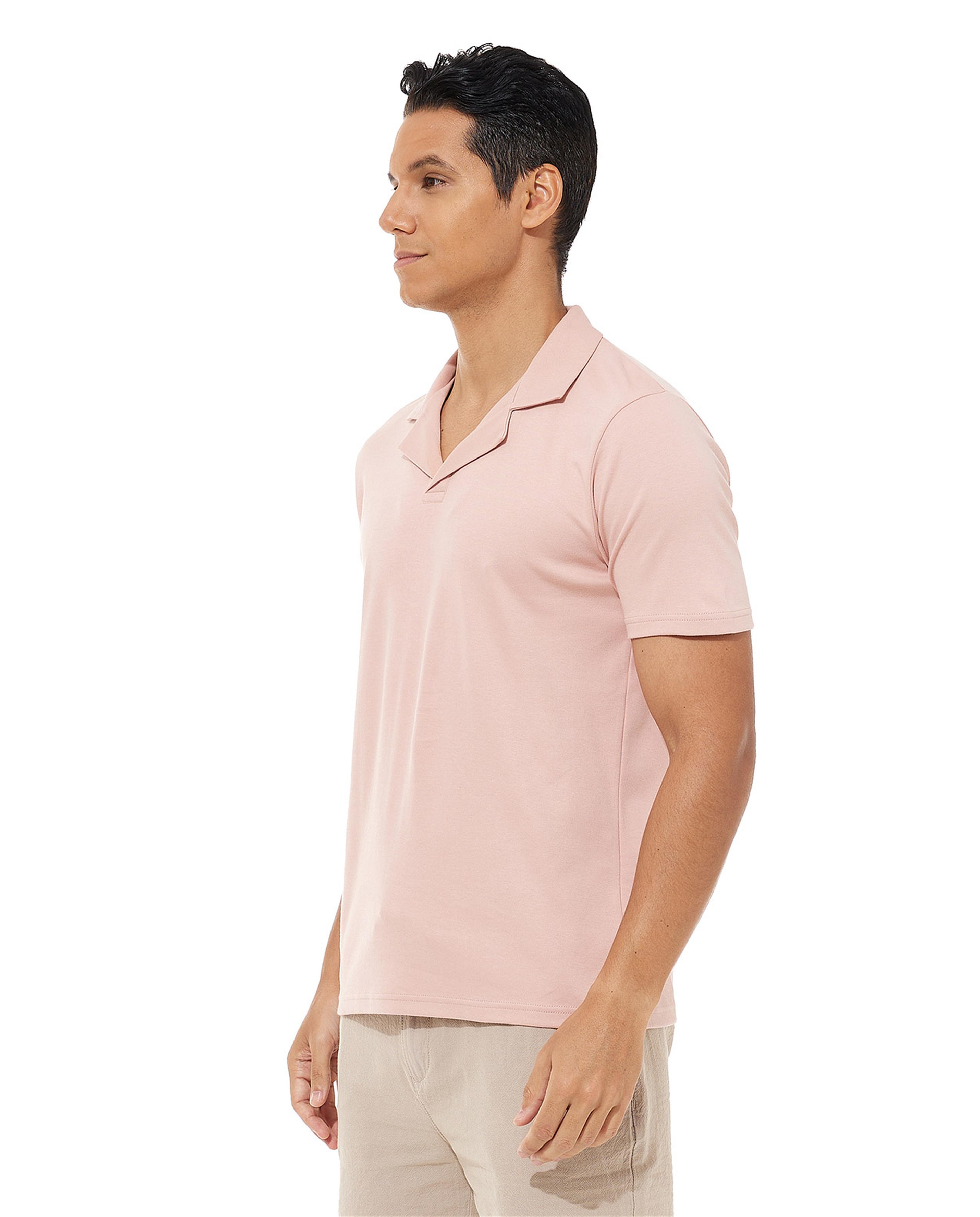 Solid Shirt with Revere Collar and Short Sleeves