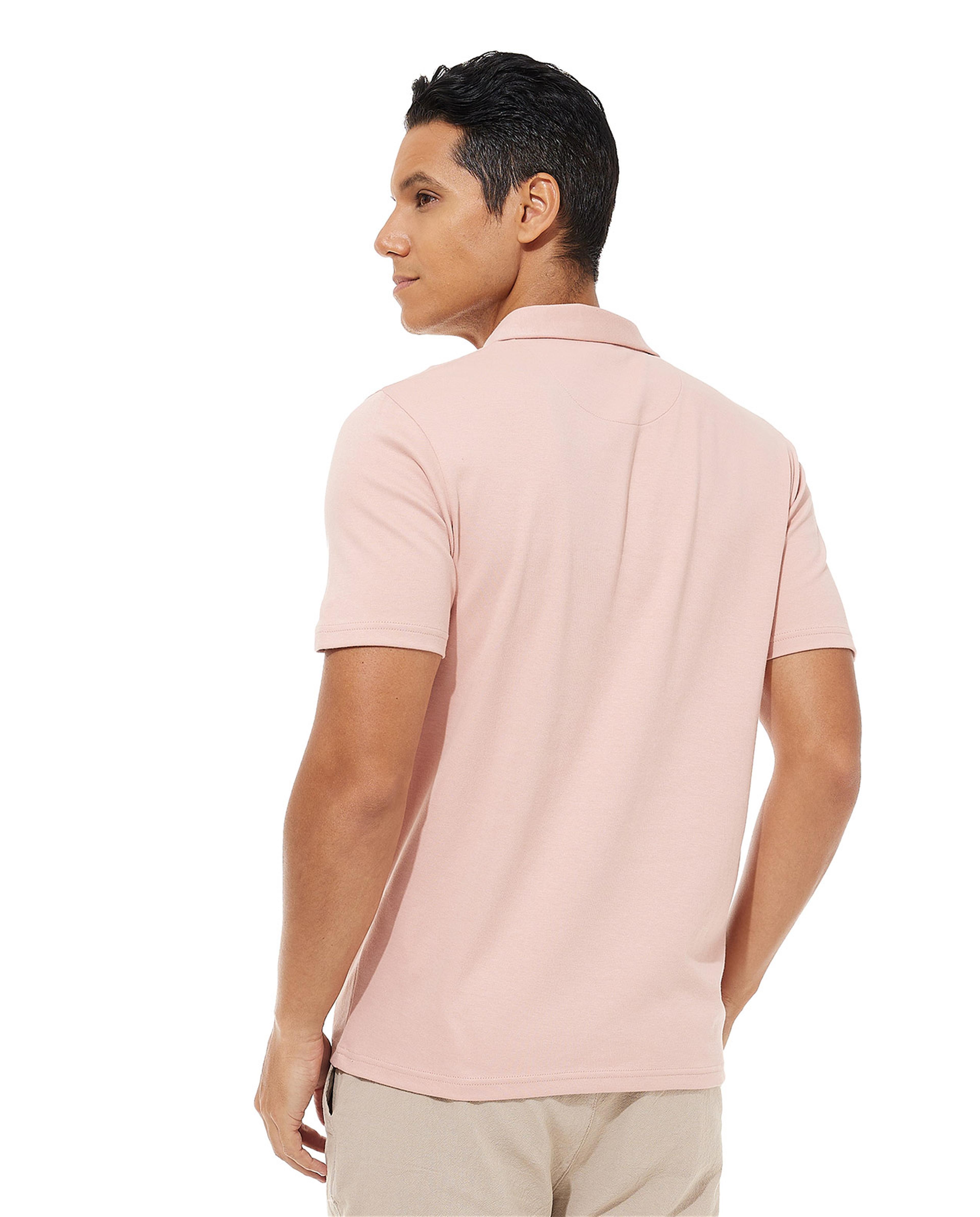 Solid Shirt with Revere Collar and Short Sleeves