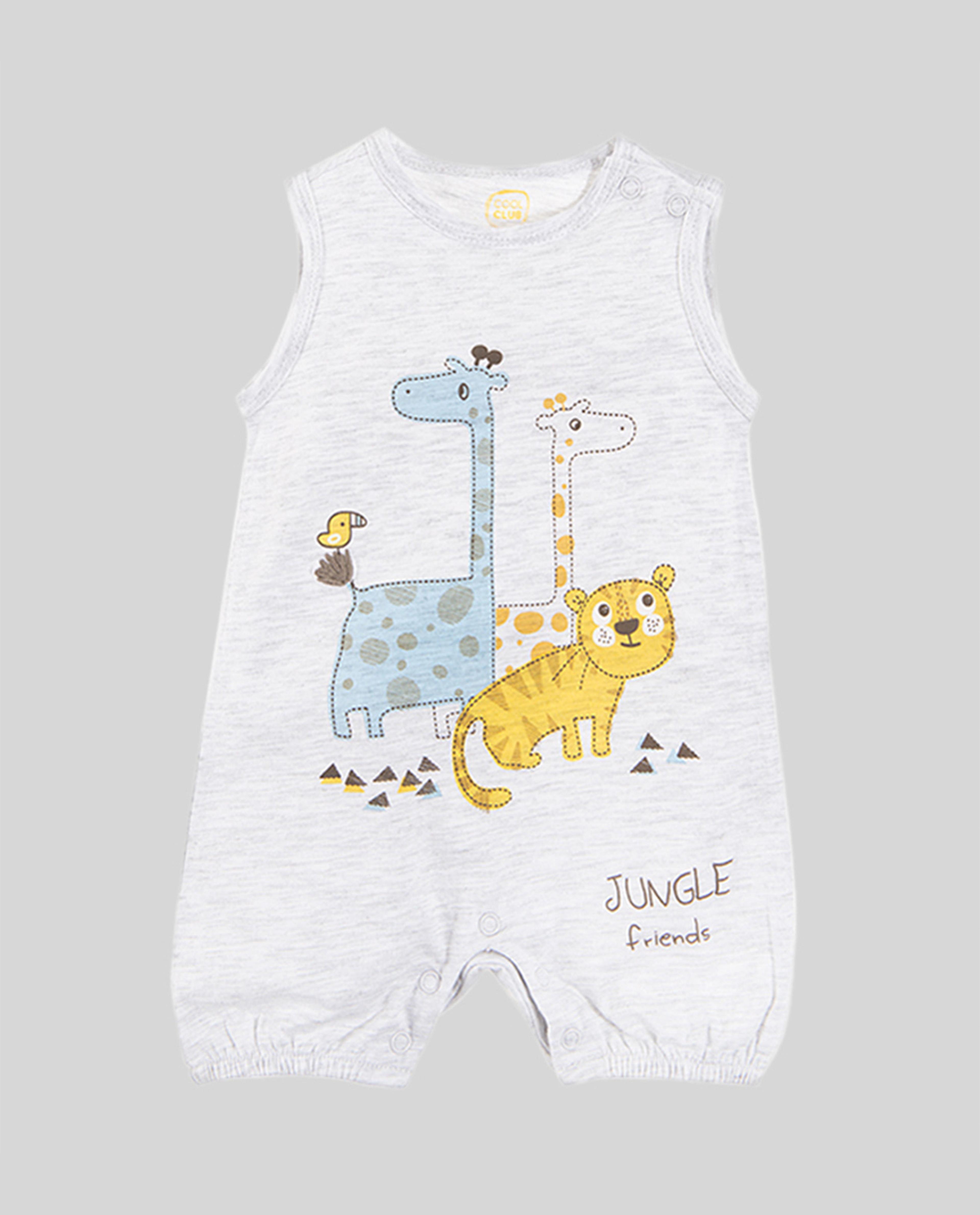Cool Club Sleeveless Jungle Friends Round Neck Romper  Grey Melange
