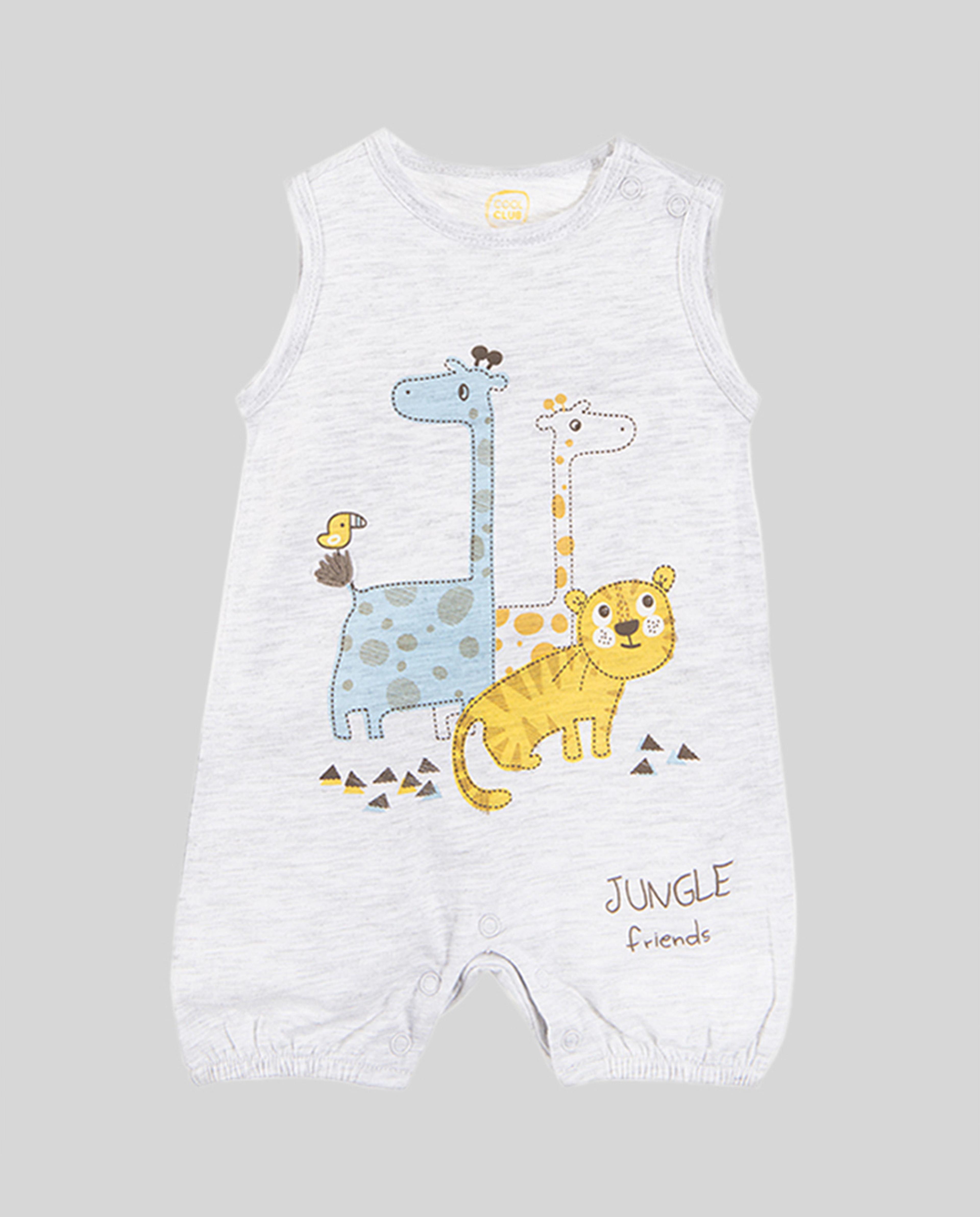 Cool Club Sleeveless Jungle Friends Round Neck Romper  Grey Melange