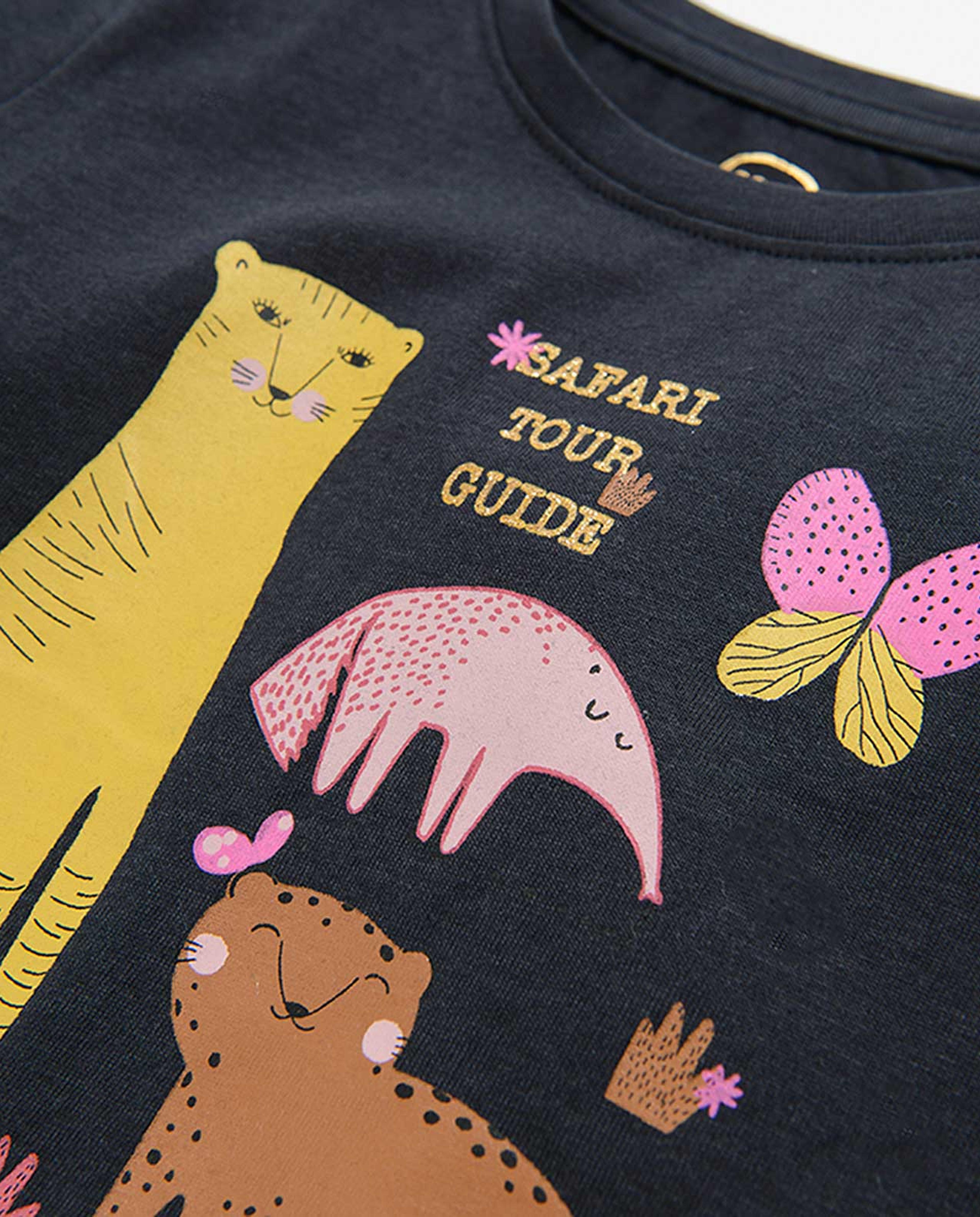 Cool Club Animals Printed Short Sleeve T Shirt Graphite Black