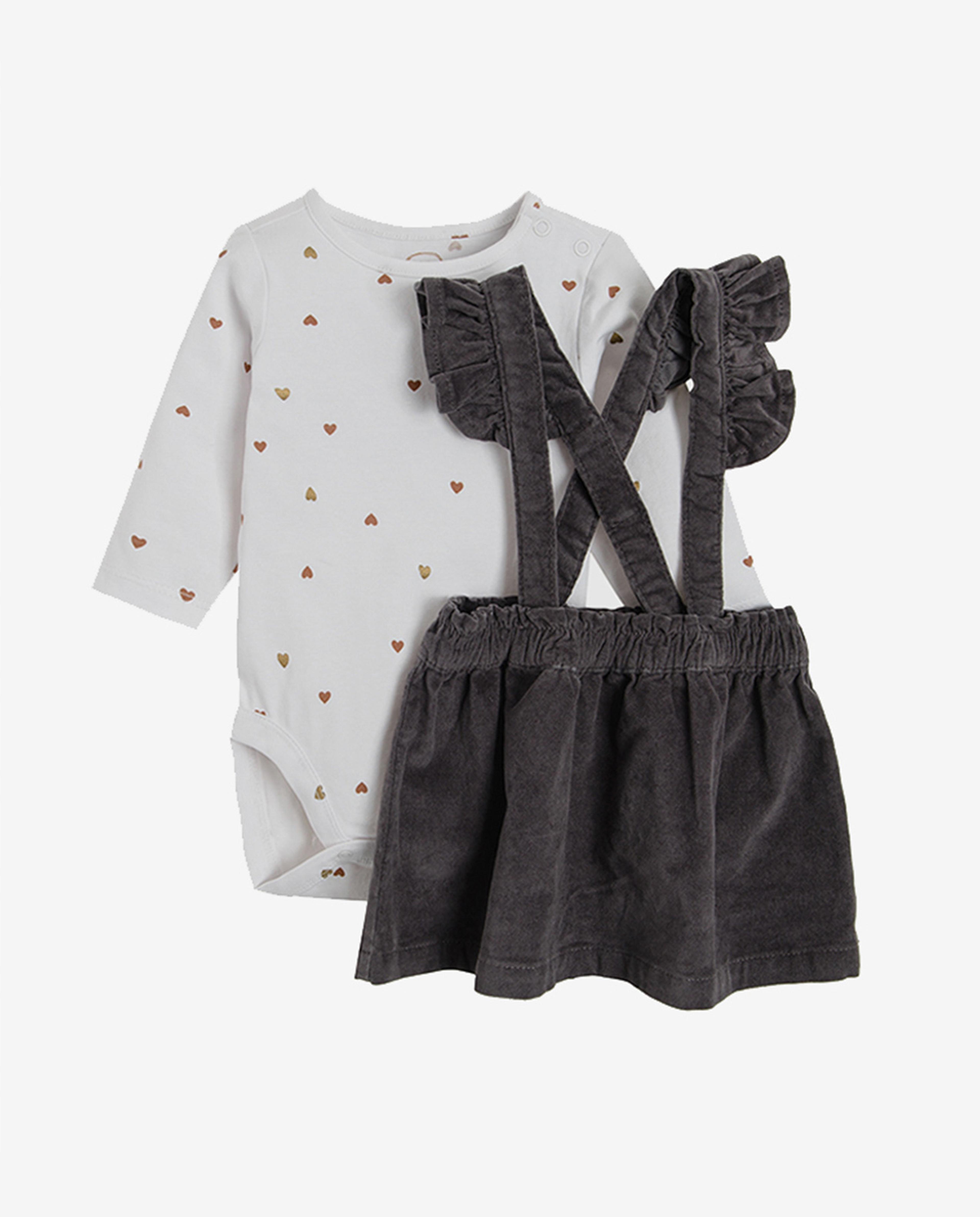 Bodysuit And Dungarees Skirt Set