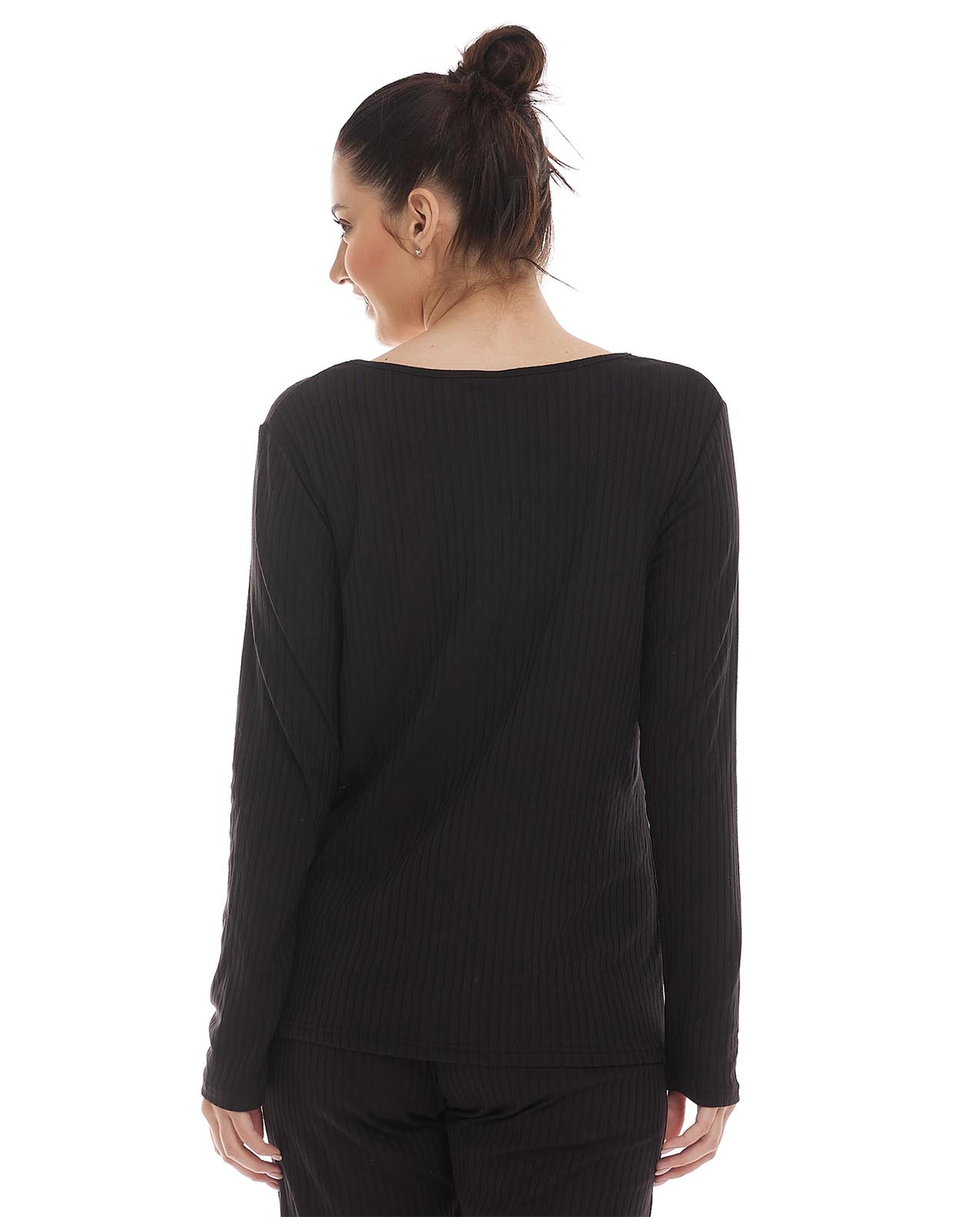 Solid Sleep Top with Crew Neck and Long Sleeves