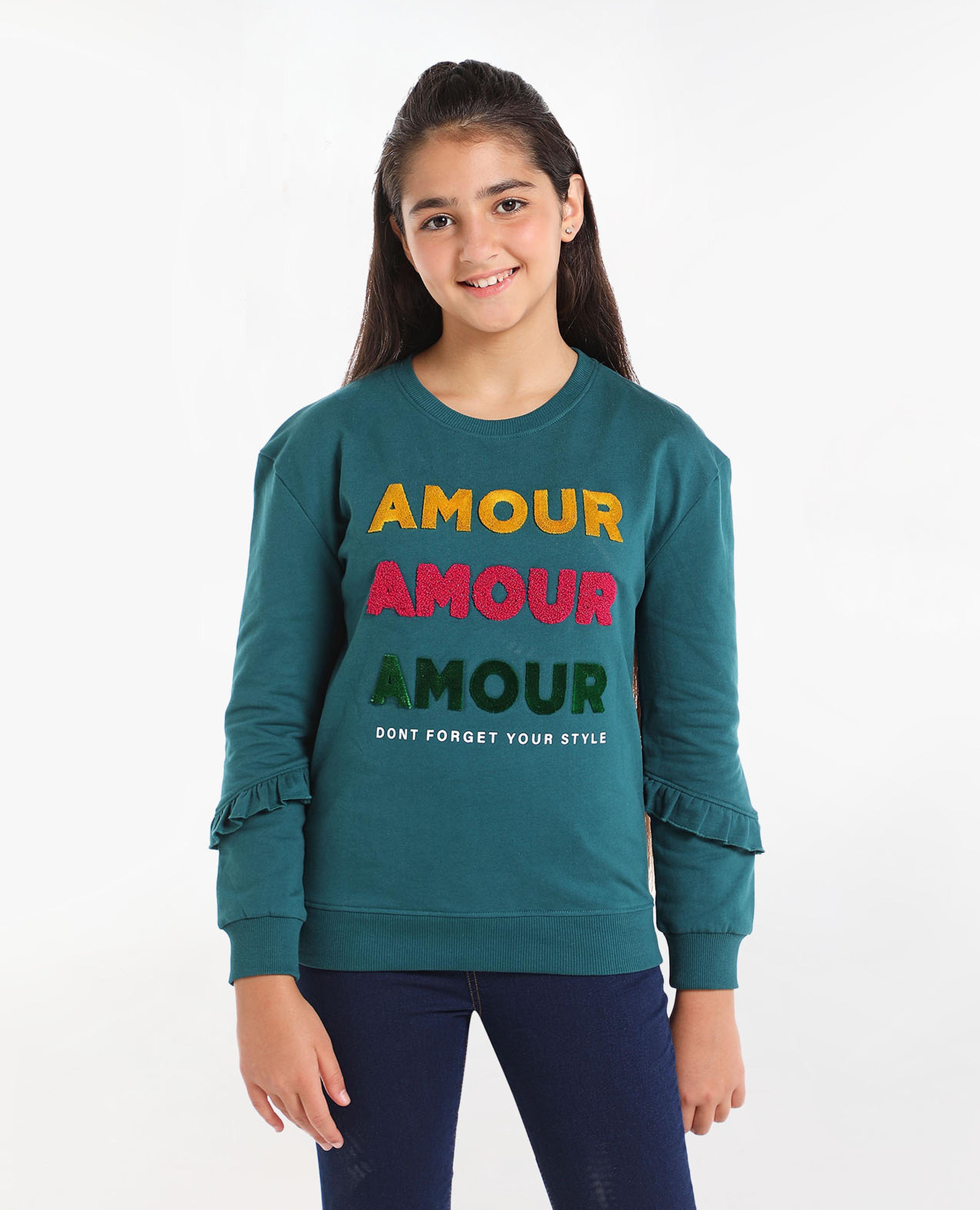 Applique Detailed Sweatshirt with Crew Neck and Long Sleeves