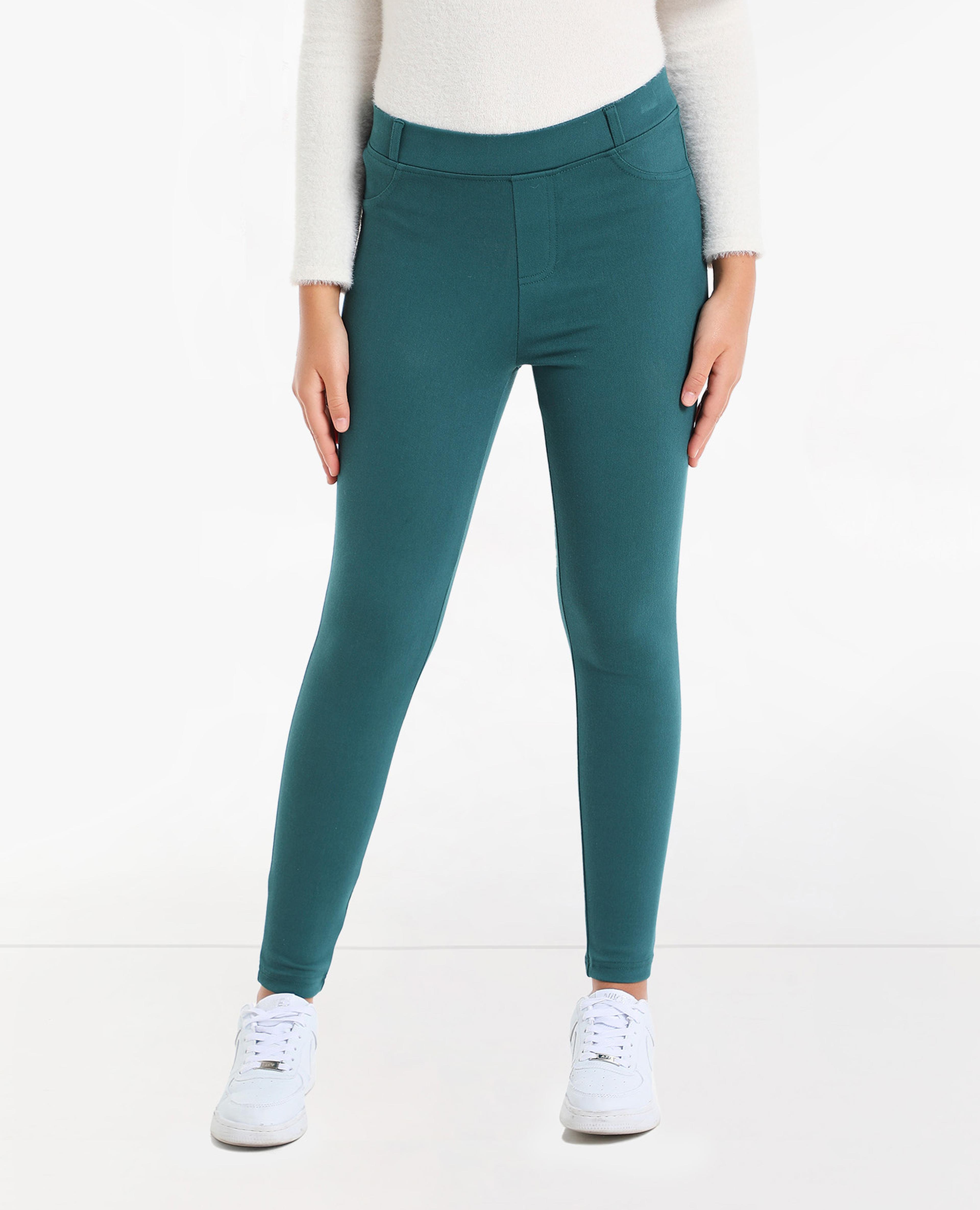 Solid Stretch Pants with Elasticated Waistband