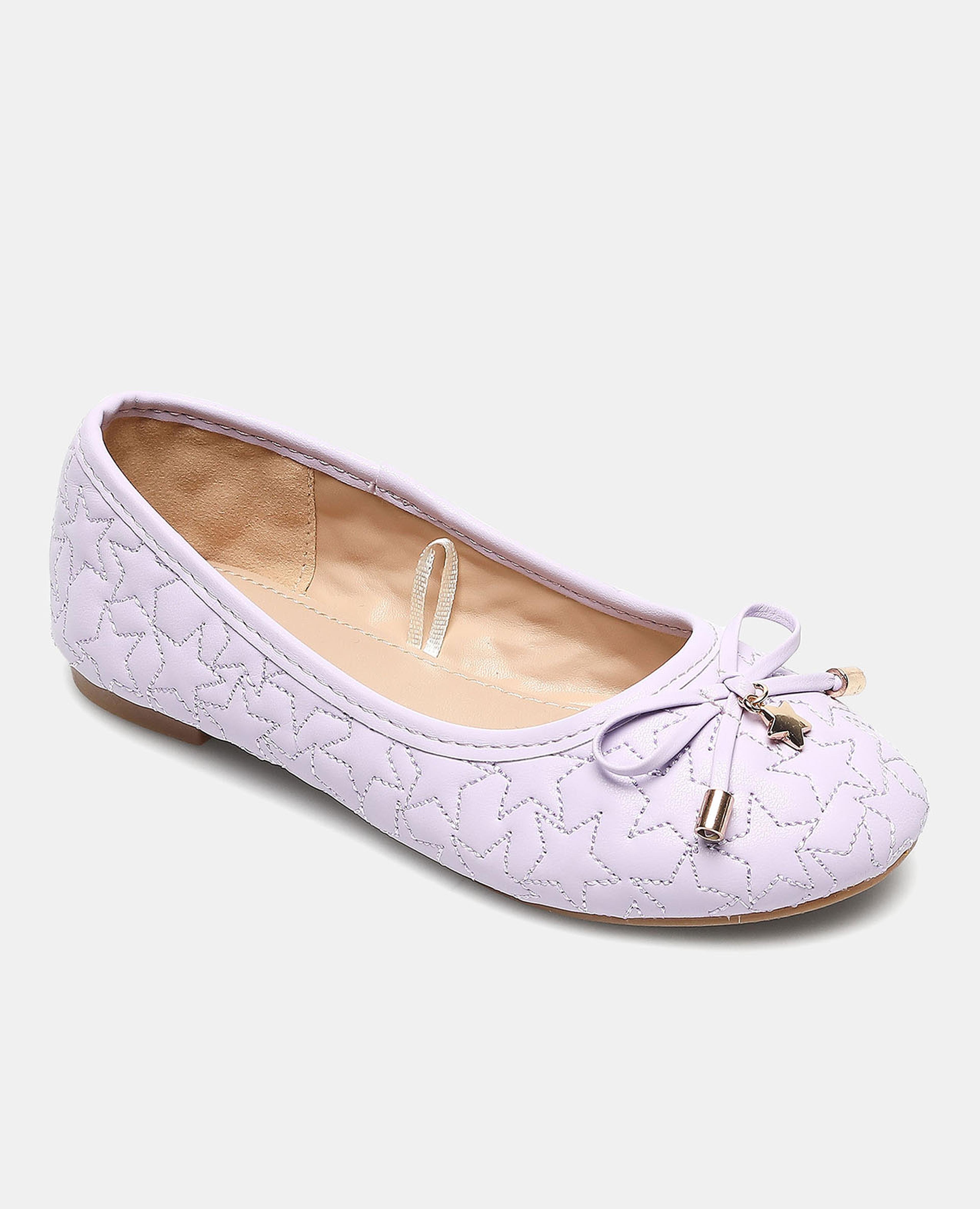 Embroidered Round Toe Ballerinas with Bow Detail