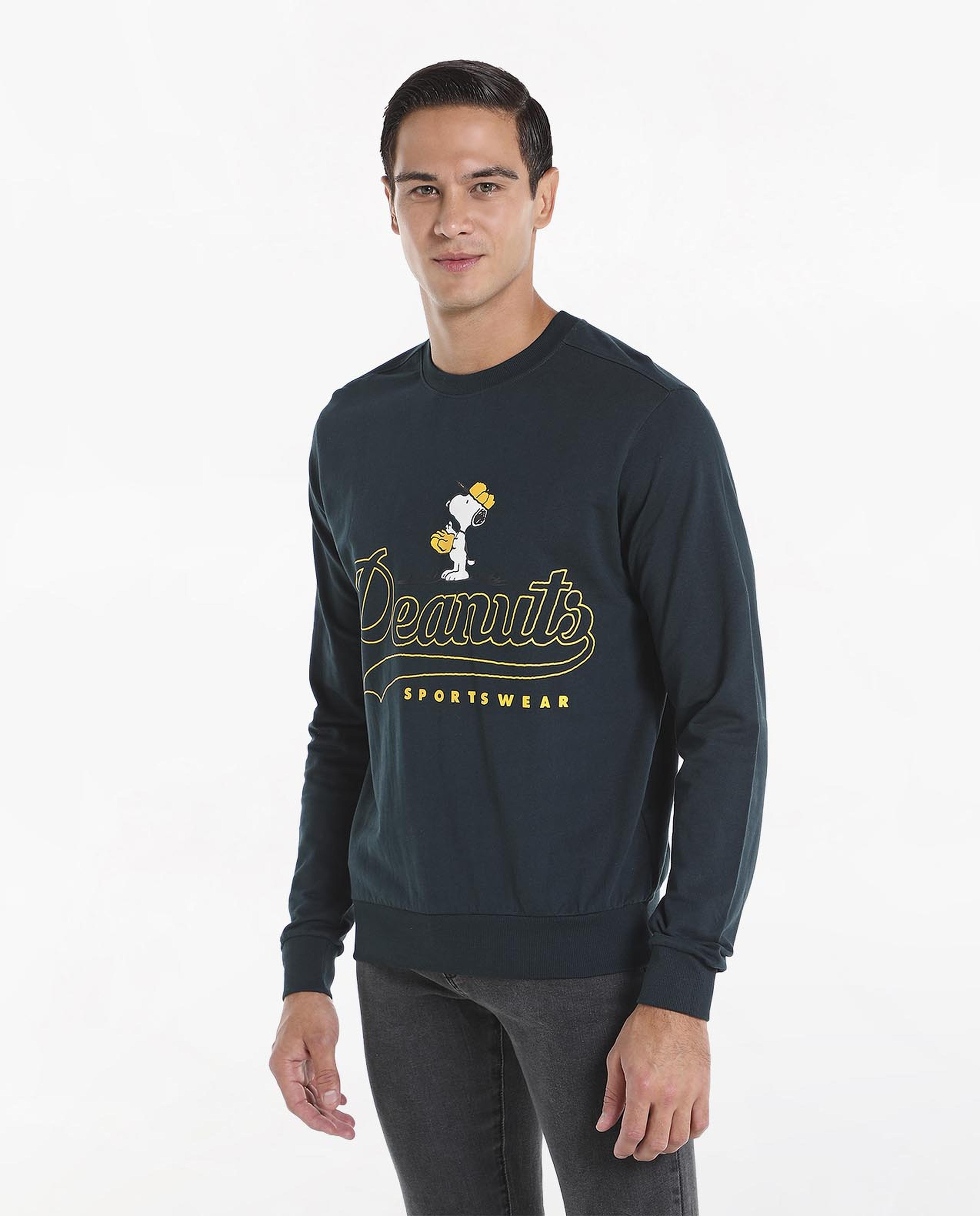Typography Printed Sweatshirt with Round Neck and Long Sleeves