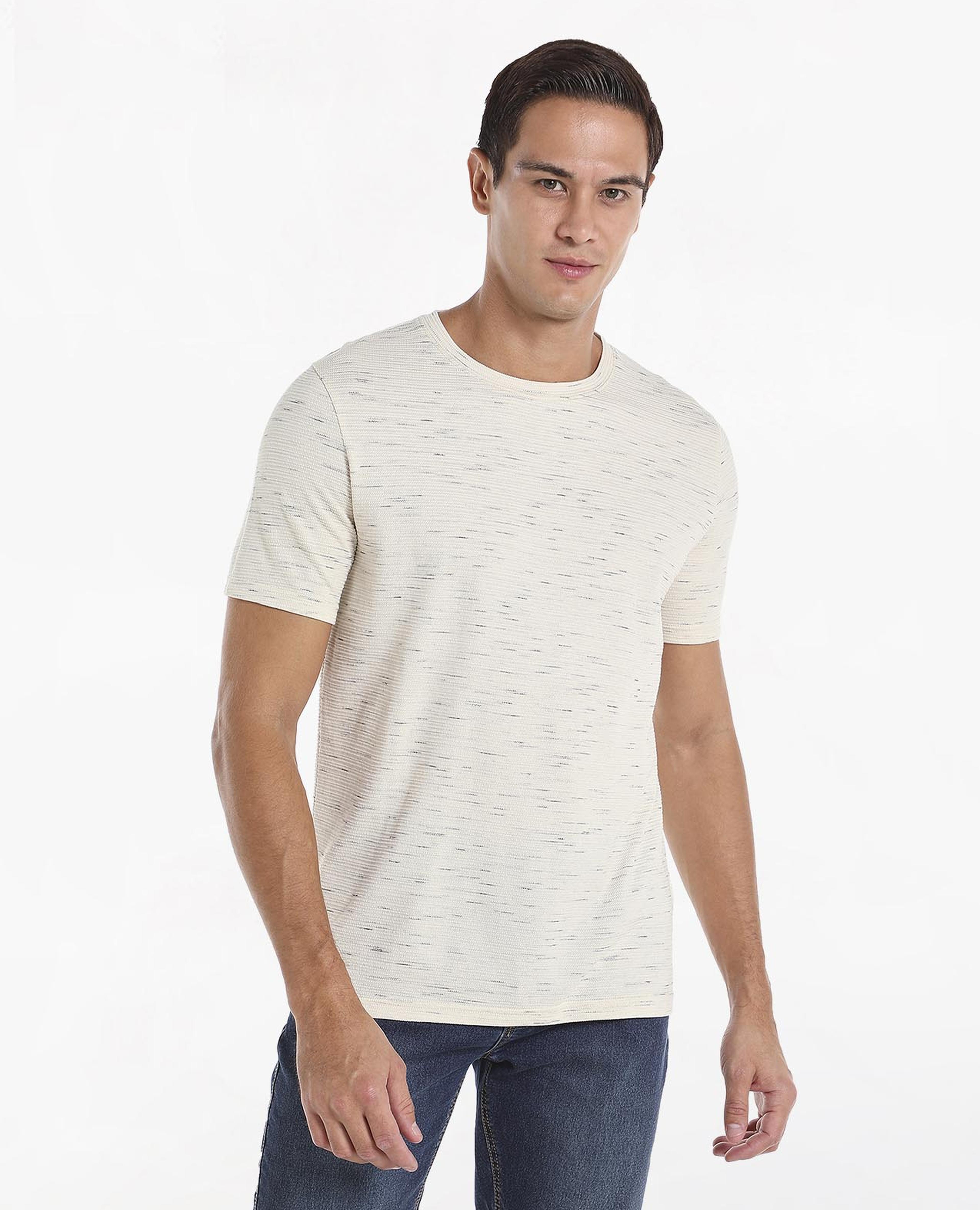 Textured T-Shirt with Crew Neck and Short Sleeves