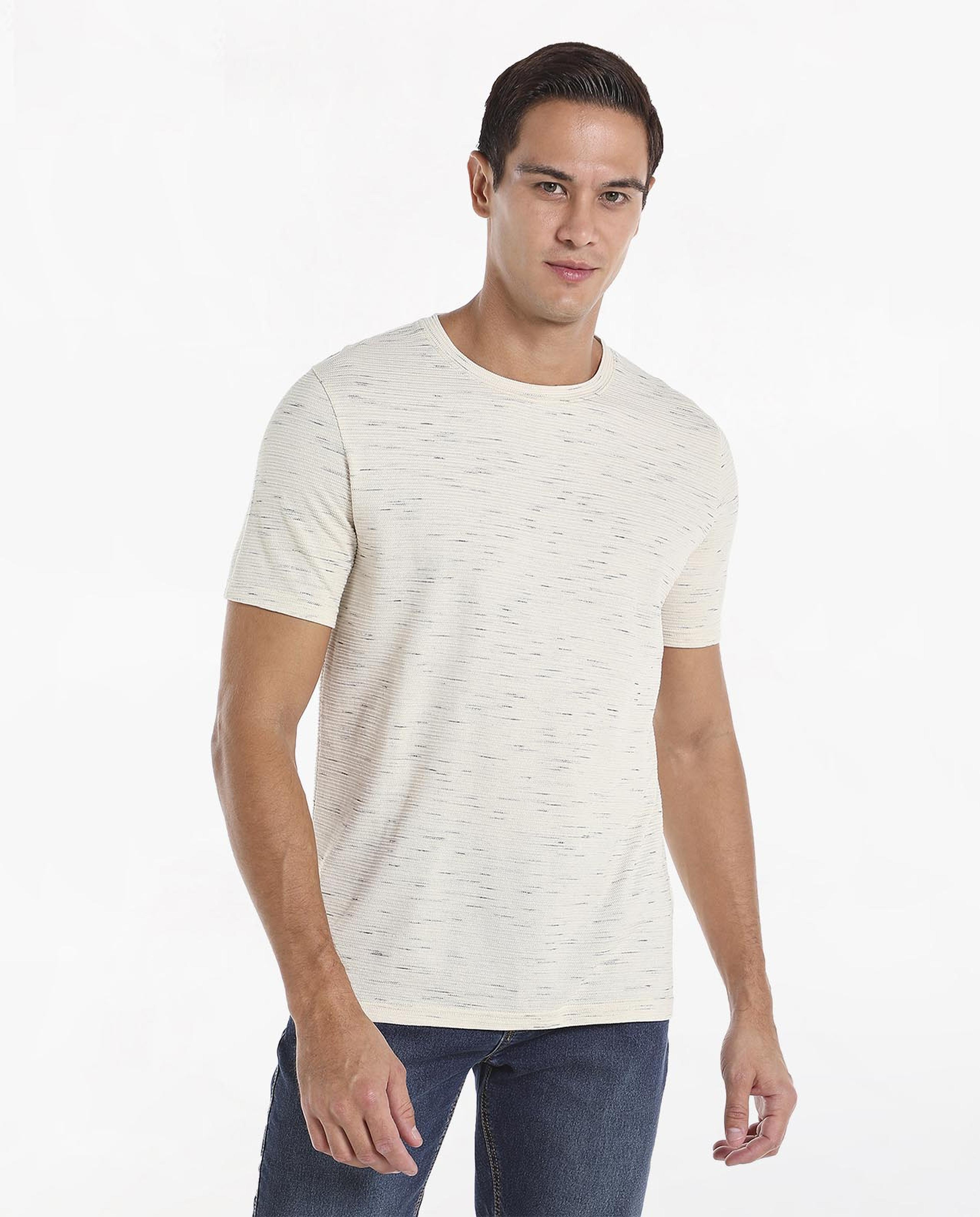 Textured T-Shirt with Crew Neck and Short Sleeves