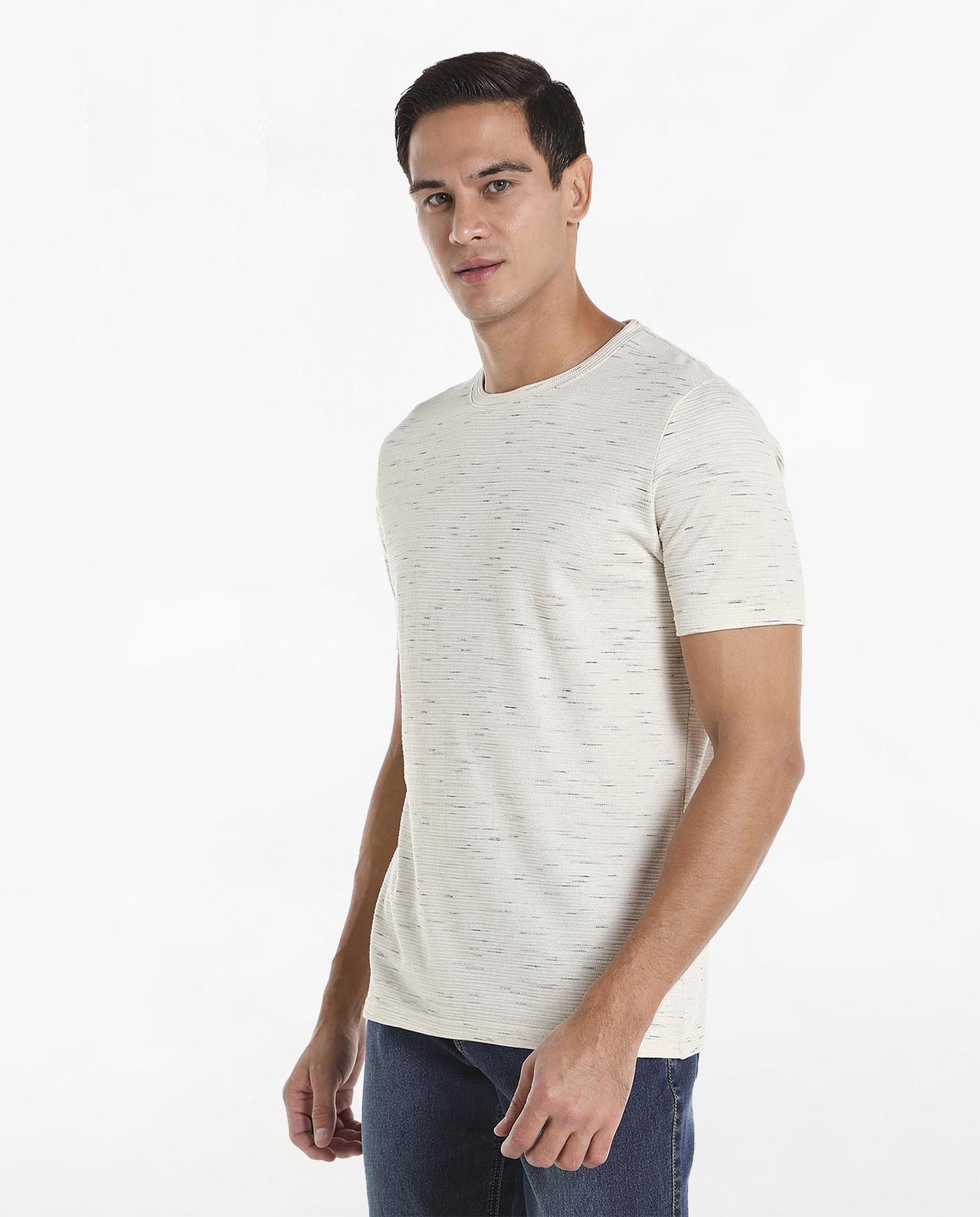 Textured T-Shirt with Crew Neck and Short Sleeves