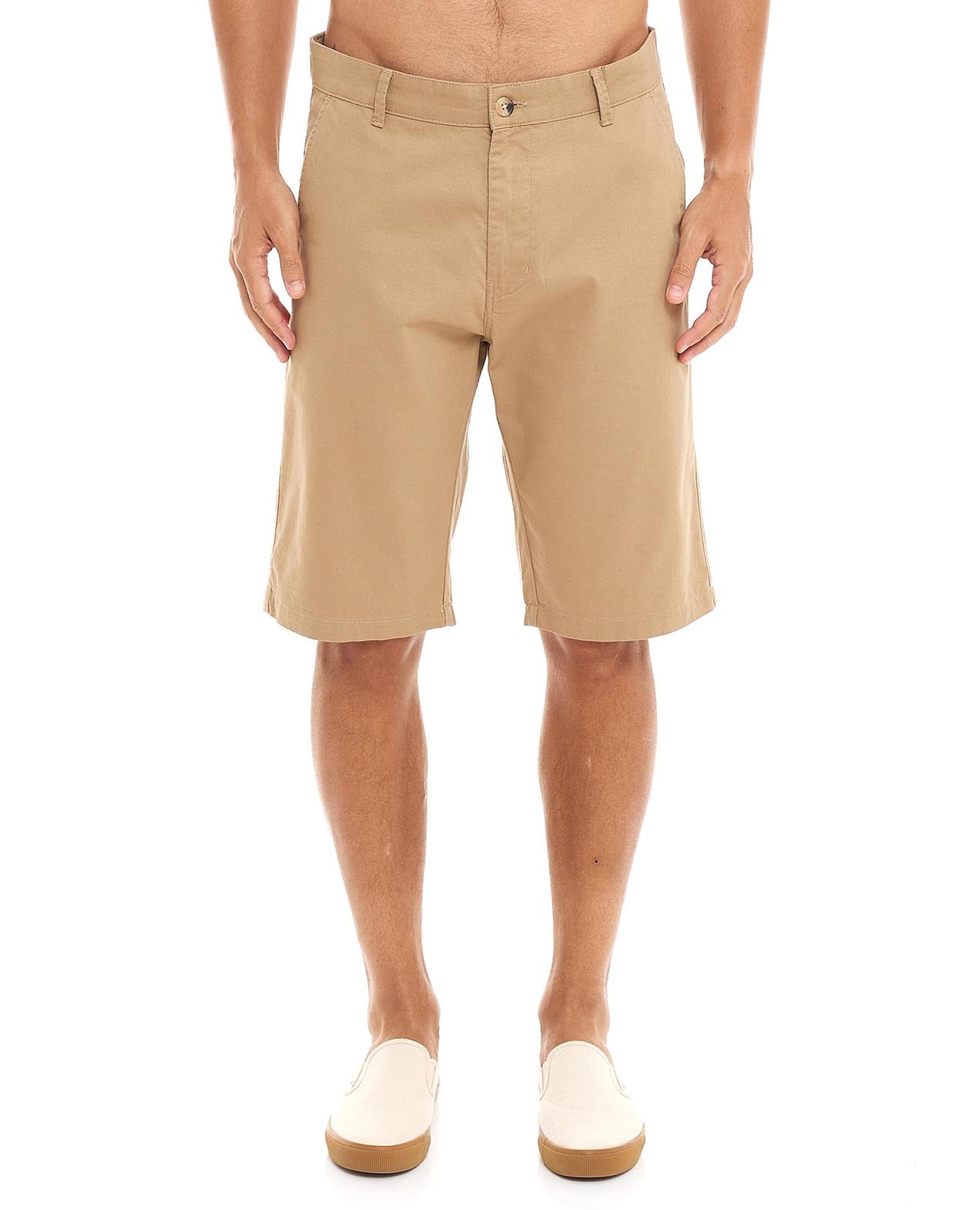 Solid Woven Shorts with Button Closure