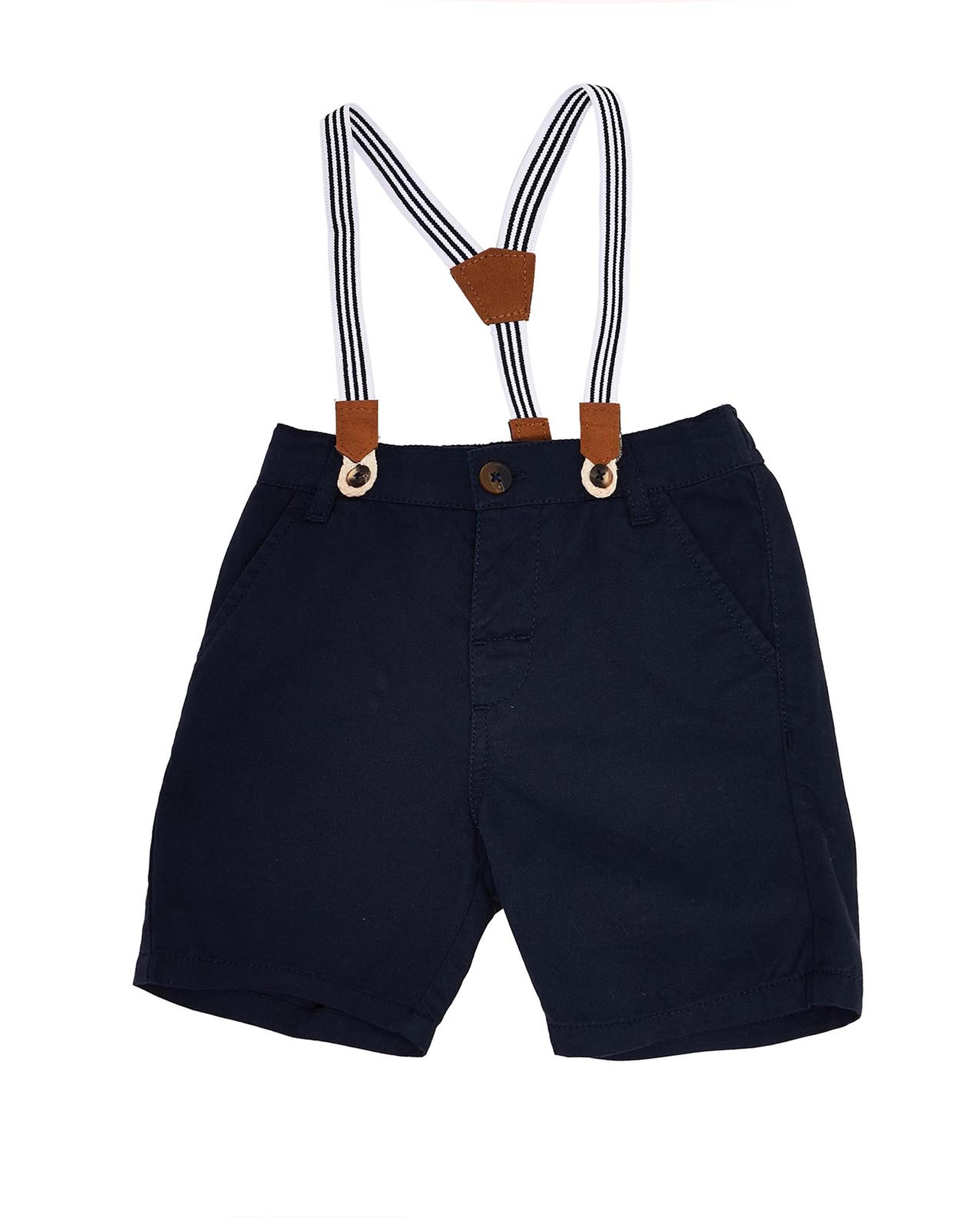 Solid Clothing Set with Suspenders