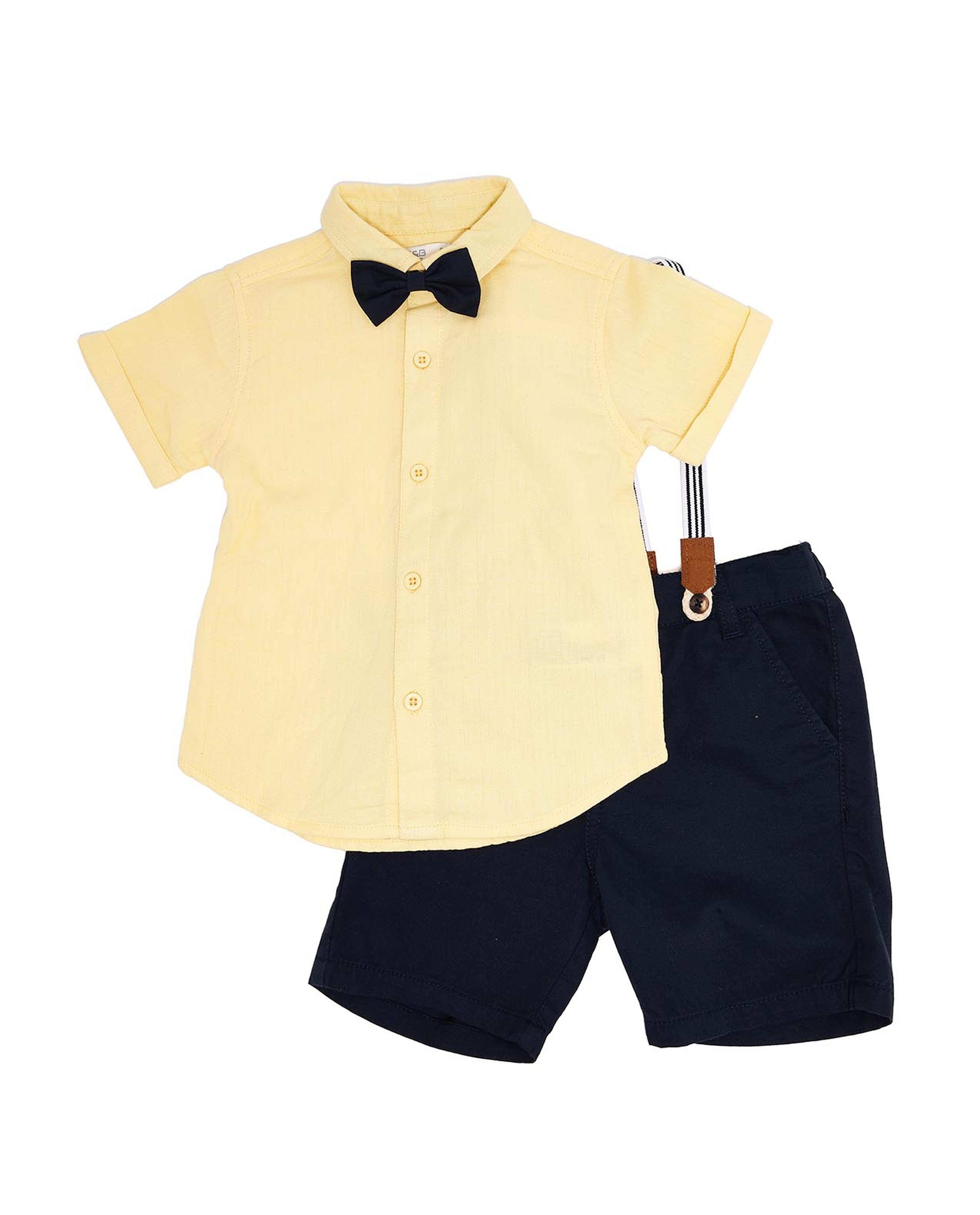 Solid Clothing Set with Suspenders