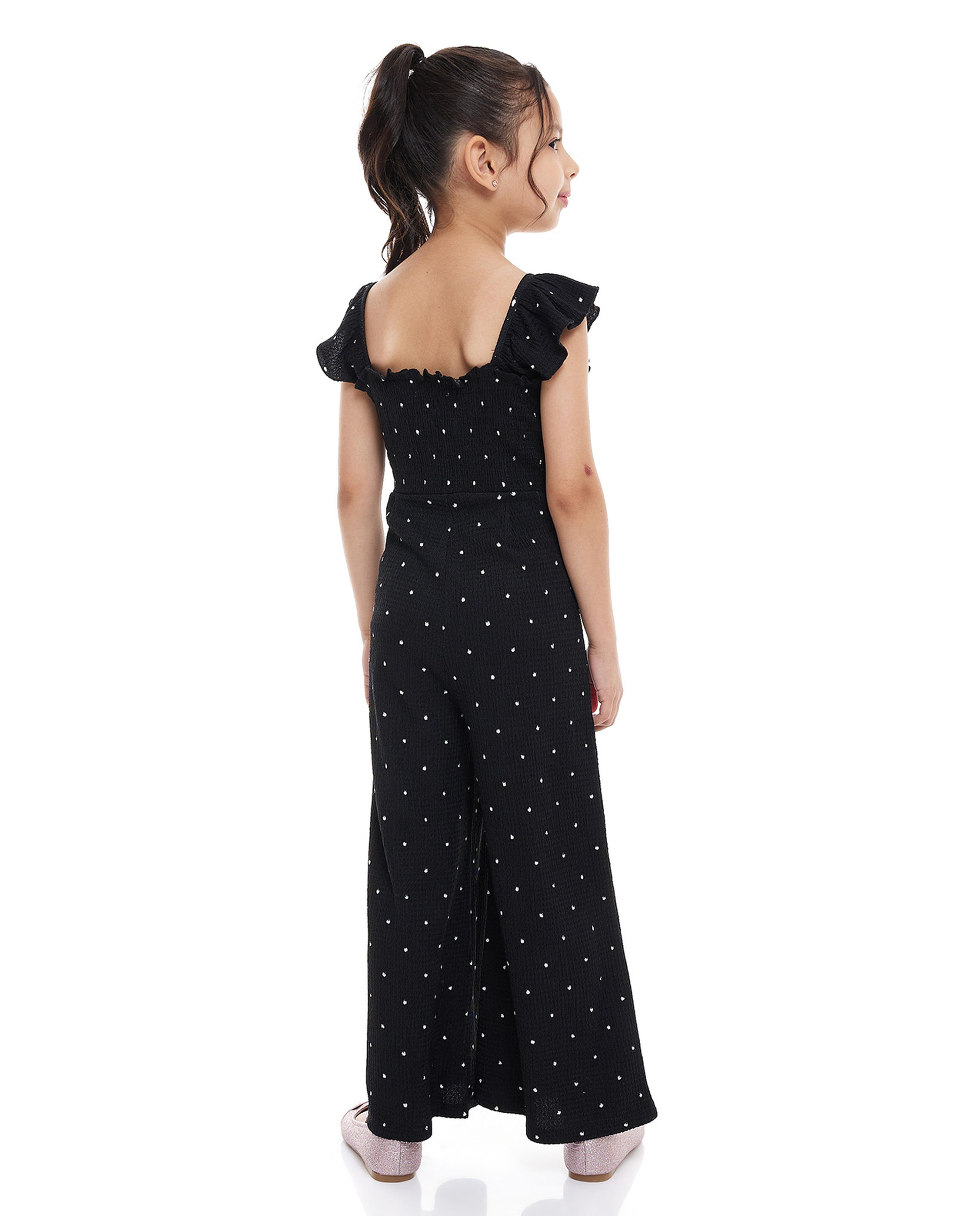 Polka Dots Jumpsuit with Ruffle Sleeves
